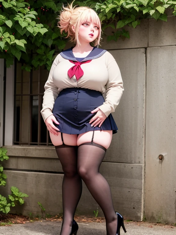 Big Breasts, Big Hips, Full Body Shot, Mature mother, Voluptuous thighs, A cow, Seductive mature woman, Perfect body, Plus Size Model, Sailor suit, Wearing high heels,