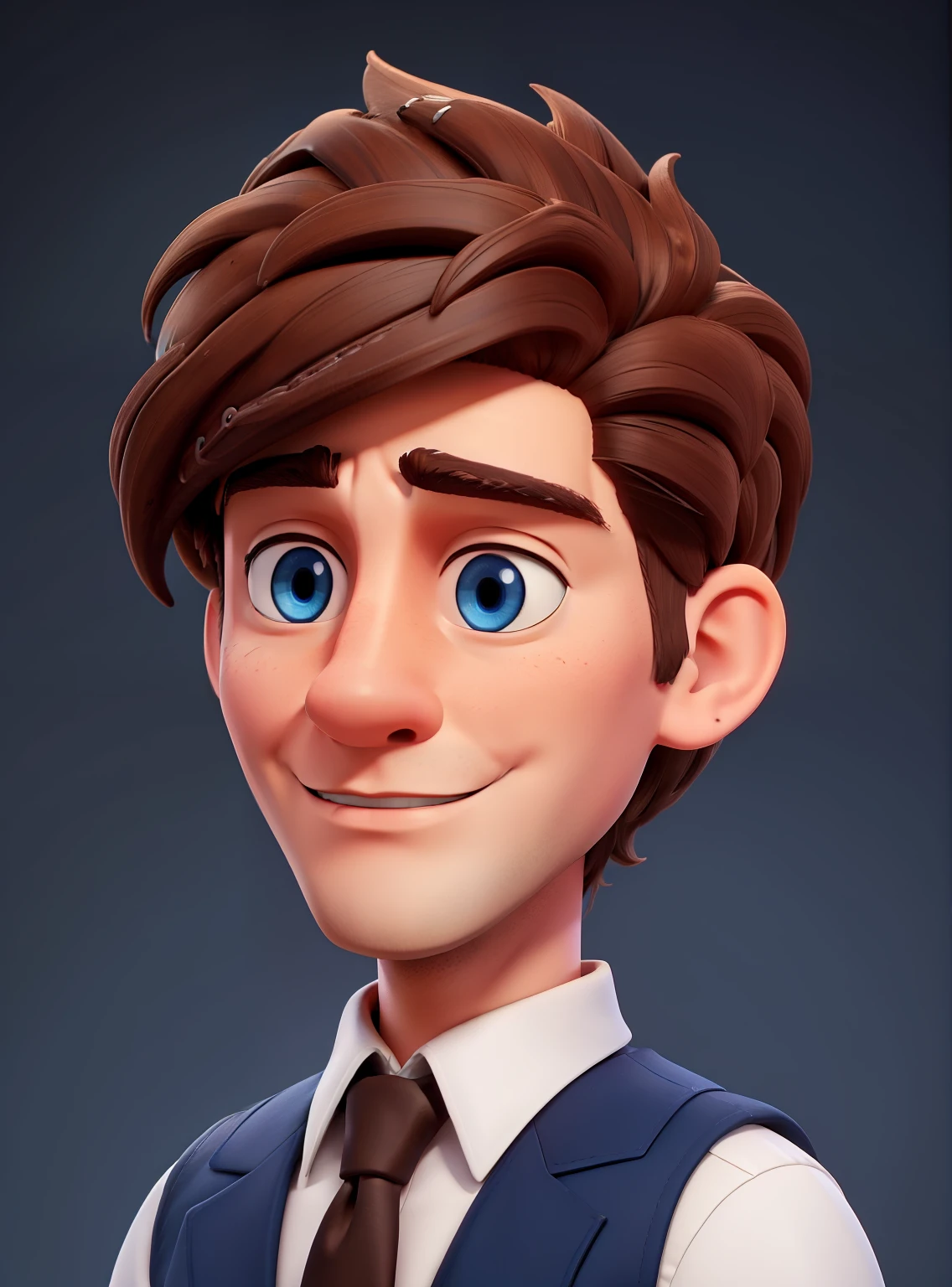 white man lawyer with medium brown hair wearing the helmet of the god Hermes blue eyes and black background
