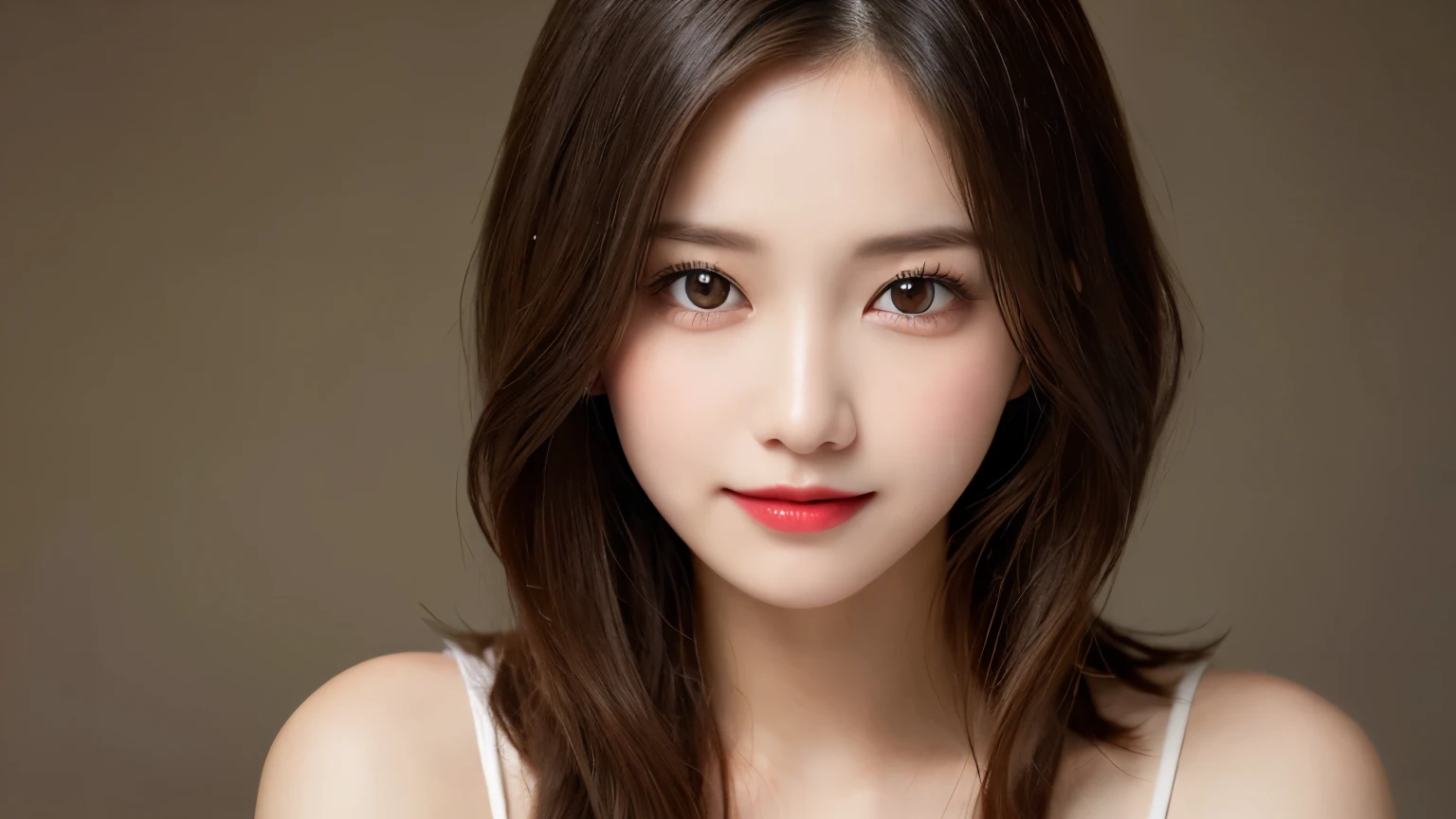 on the table, best quality, shape, Ultra Detailed, Finely, high resolution, 8k wallpaper, 完璧なダイナミックな構shape, Beautiful and delicate eyes, Medium Length Hair, Small Breasts, Natural lipstick, Casual sexy pose,Smile,20 year old girl、midnight、Beautiful and detailed face、Perfect beautiful face,big eyes、original photo、Use the whole body to express the feminine posture、Beautiful and delicate eyes、Small face、Beautiful duplex、Facelift and style,skirt、Beautiful golden ratio face,Long hair