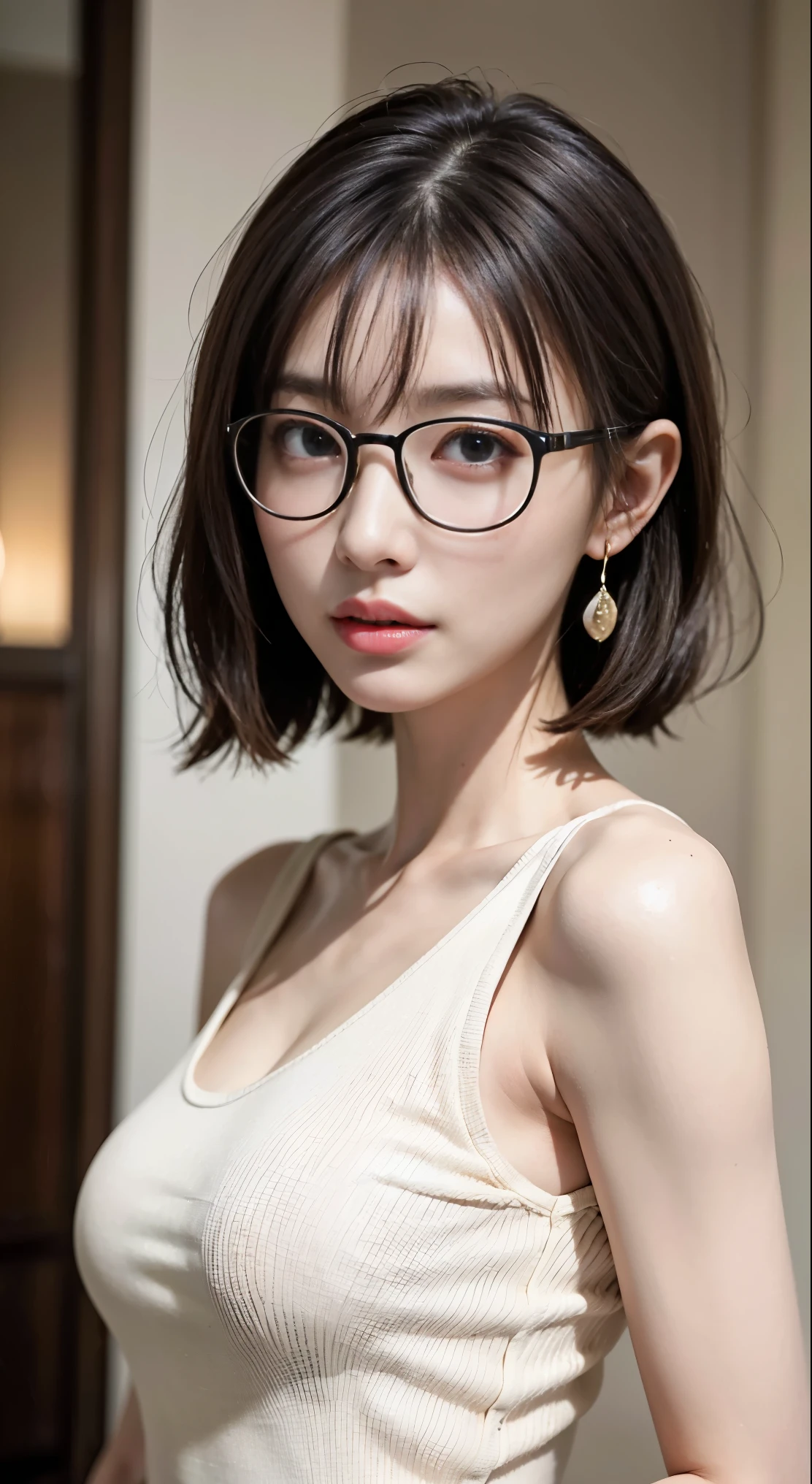 (8k, RAW Photos, highest quality, masterpiece: 1.2), Very detailed, Super Resolution, (Genuine, Genuine photos: 1.37), Portraiture, High-resolution RAW color photos, Professional photos, とても細かくて美Shii, Very detailed, 8k wallpaper, Amazing details, Large file size, Official Art, Very detailed CG Unity 8k wallpaper, Very detailed beautiful girls, Very detailed faces, Very detailed目, Very detailed肌, Very elaborate fingers, Very detailed鼻, Very sophisticated mouth, Perfect Anatomy, Detailed Background, Detailed clothing, One Girl, (20:1.2), 20th Generation, cute Girl, Realistic body, , White skin, Glowing Skin, the body is slim, Black Hair, short hair, (Blunt bangs: 1.2), cute, like々Shii, かわいらShii顔, Realistic Face, Delicate eyes, Sale Eyes, ( (Stylish winter clothes)), ((Excellent)), ((((short hair、Black-rimmed glasses)))), Earrings, Looking at the camera, Cowboy Shot, look forward to, Standing posture, Contrasting, Dynamic Lighting, C cup breasts,
