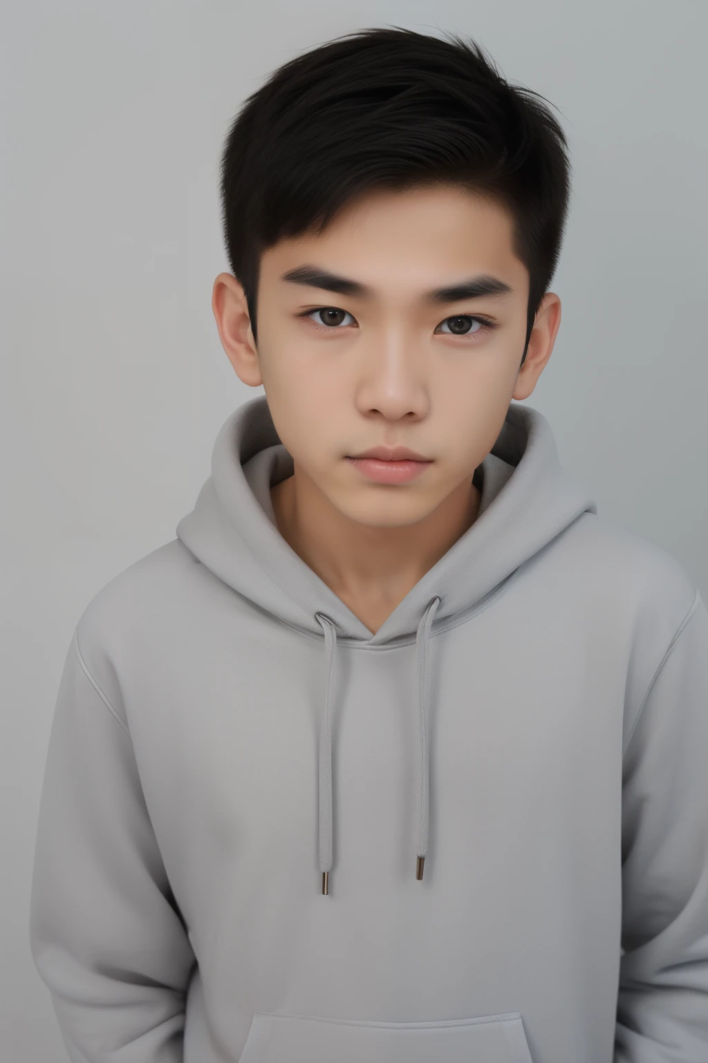 (1boy:1.45),male focus,(solo:1.33),Asian Slim male,slim,thin,adult,handsome face,real skin texture,well-proportioned hands,think eyebrow,Eyeball,dramatic angle,Surfer Hairstyle,black eyes,solid eyes,thick eyebrows,hoodie,Underwear,