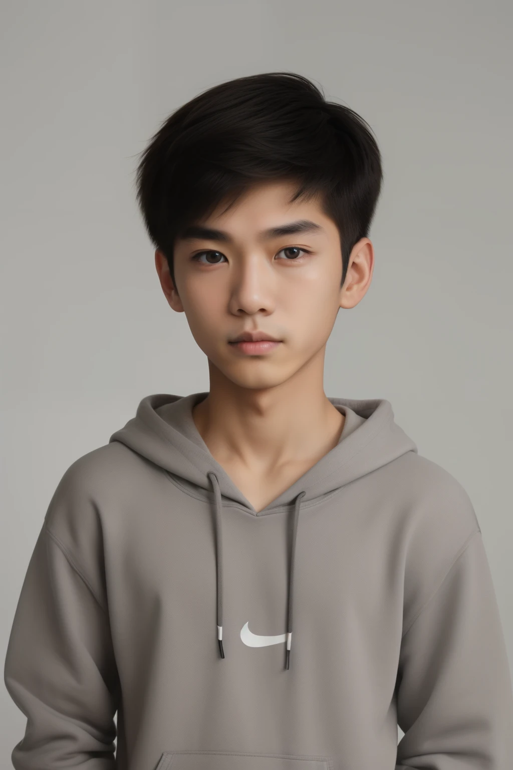 (1boy:1.45),male focus,(solo:1.33),Asian Slim male,slim,thin,adult,handsome face,real skin texture,well-proportioned hands,think eyebrow,Eyeball,dramatic angle,Surfer Hairstyle,black eyes,solid eyes,thick eyebrows,hoodie,Underwear,