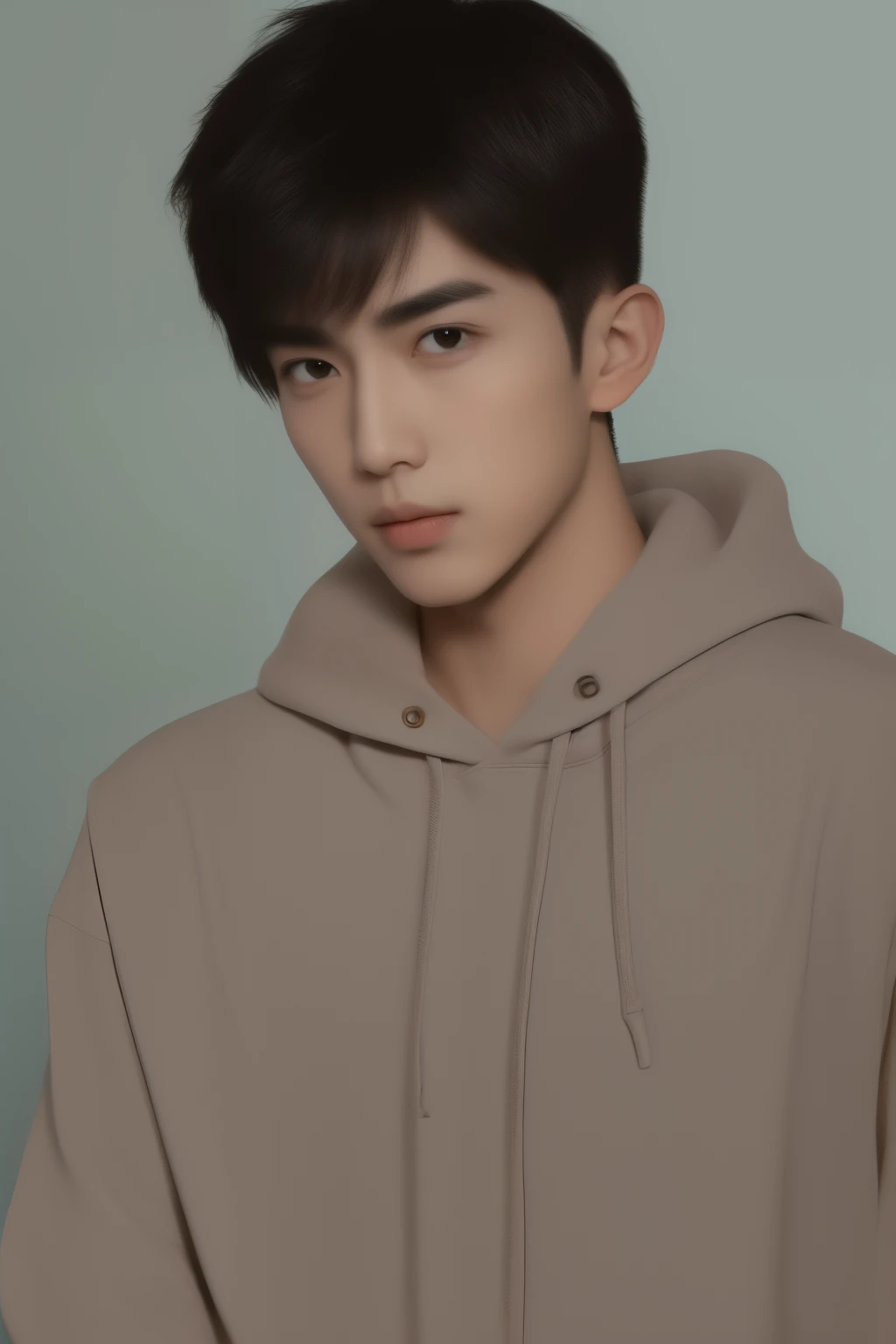 (1boy:1.45),male focus,(solo:1.33),Asian Slim male,slim,thin,adult,handsome face,real skin texture,well-proportioned hands,think eyebrow,Eyeball,dramatic angle,Surfer Hairstyle,black eyes,solid eyes,thick eyebrows,hoodie,Underwear,