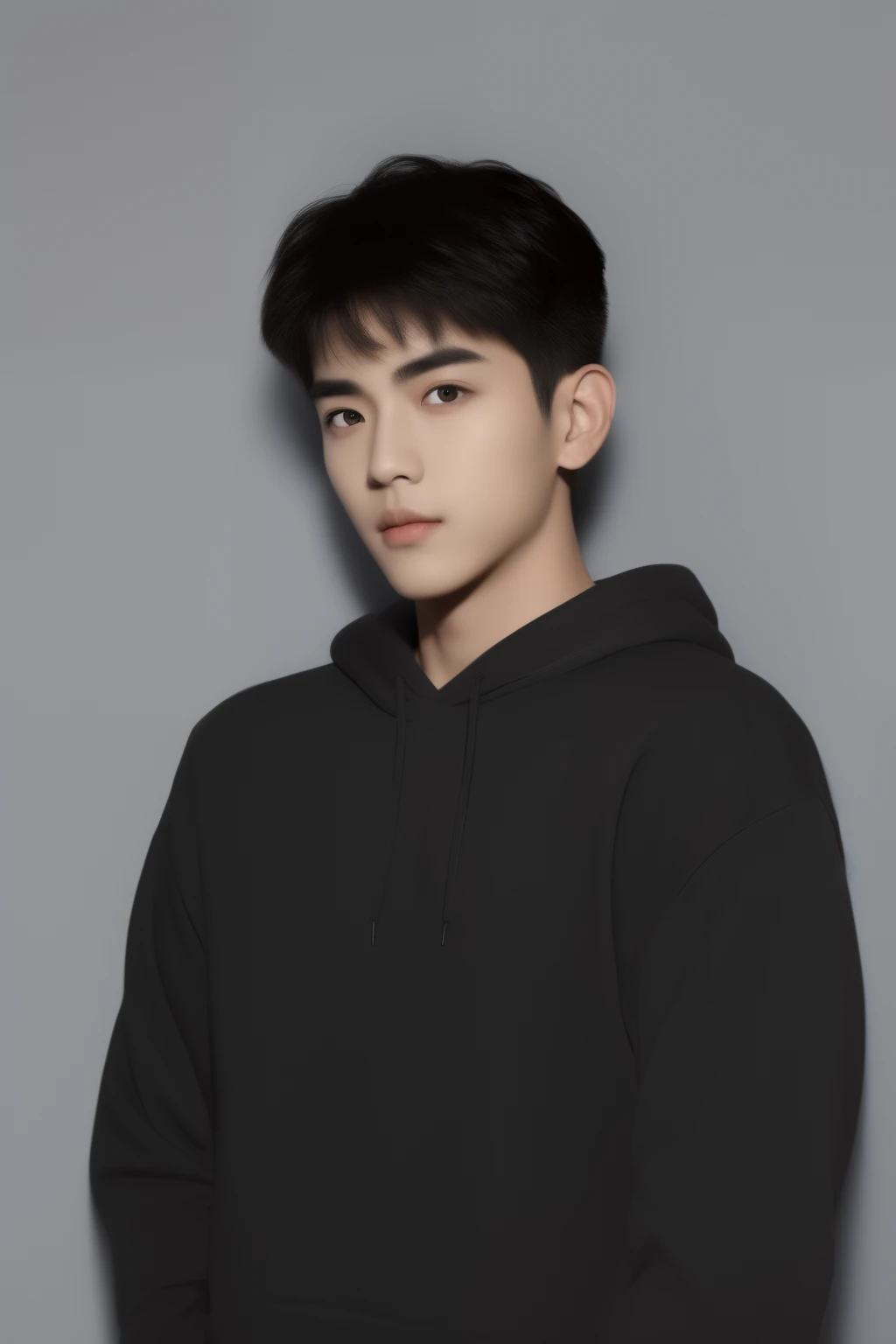(1boy:1.45),male focus,(solo:1.33),Asian Slim male,slim,thin,adult,handsome face,real skin texture,well-proportioned hands,think eyebrow,Eyeball,dramatic angle,Surfer Hairstyle,black eyes,solid eyes,thick eyebrows,hoodie,Underwear,