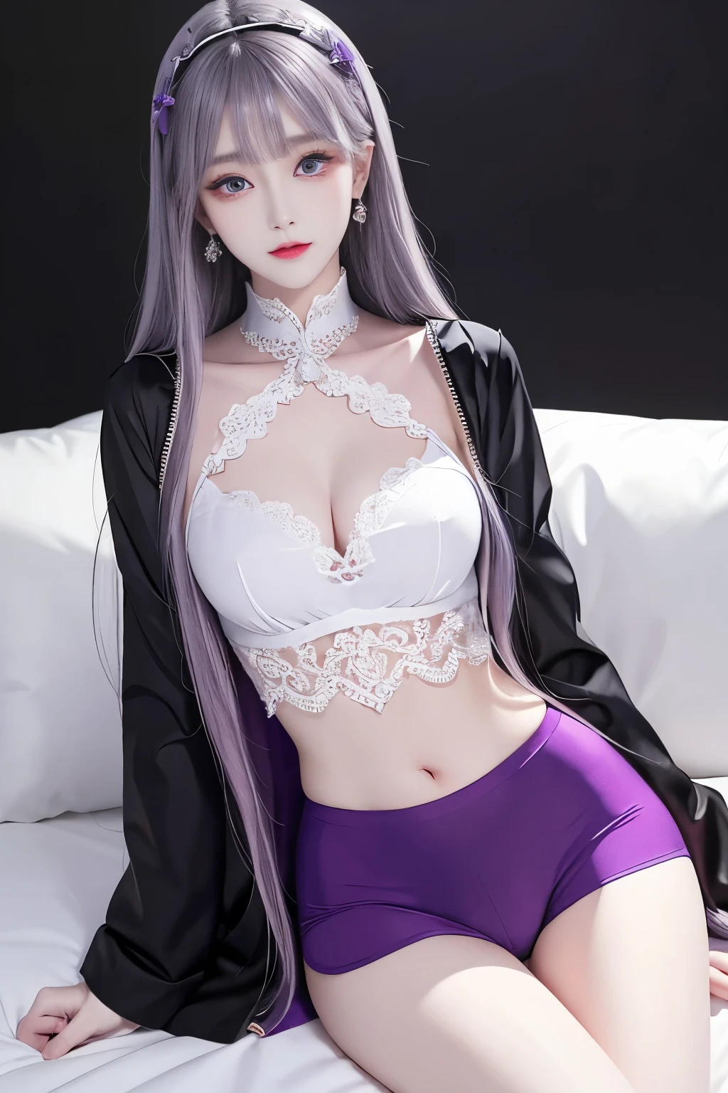 Top image quality、Raw photography、A high resolution、20-year-old cool Korean、big round chest、thin silk coat、lace underwear、Beautiful Eyes of Details、very elongated eyes、Beautiful eyelashes、Beautiful double eyelids、eyeshadows、 wearing super tight mini boxers,long legs,medium thighs, beautiful eyes finely detailed、elongated eyes、long eyeslashes、Beautiful double eyelids、eyeshadows、earrings、shiny white skin、 red, black, purple, violet, pink, yellow, white, blue, cyan, chuppy body,