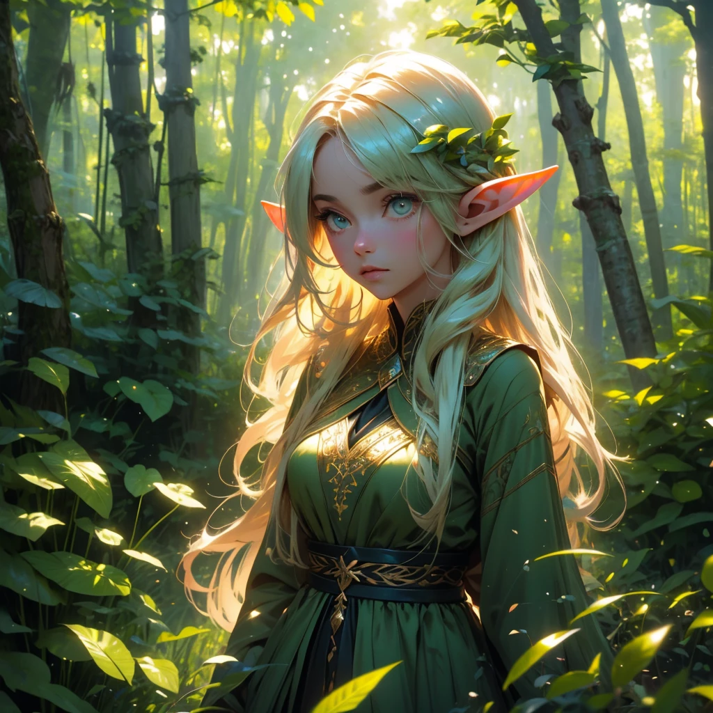 (forest elf:1.1),(female:1.1),colorful tangled hair,olive skin,cautiously stalking the viewer,peeking from around trees,peeking out of shrubs,wearing vines and leaves,little clothing,natural attire,exotic appearance,mystical allure,vivid and vibrant colors,whimsical and enchanting forest environment,soft sunlight filtering through the foliage,magical atmosphere,mysterious ambiance,ethereal presence,dreamlike setting,immersing in nature's embrace (best quality,4k,8k,highres,masterpiece:1.2),ultra-detailed,(realistic,photorealistic,photo-realistic:1.37),HDR,UHD,studio lighting,ultra-fine painting,sharp focus,physically-based rendering,professional,vivid colors,bokeh,impressionistic style,nature-inspired painting,fantasy artwork