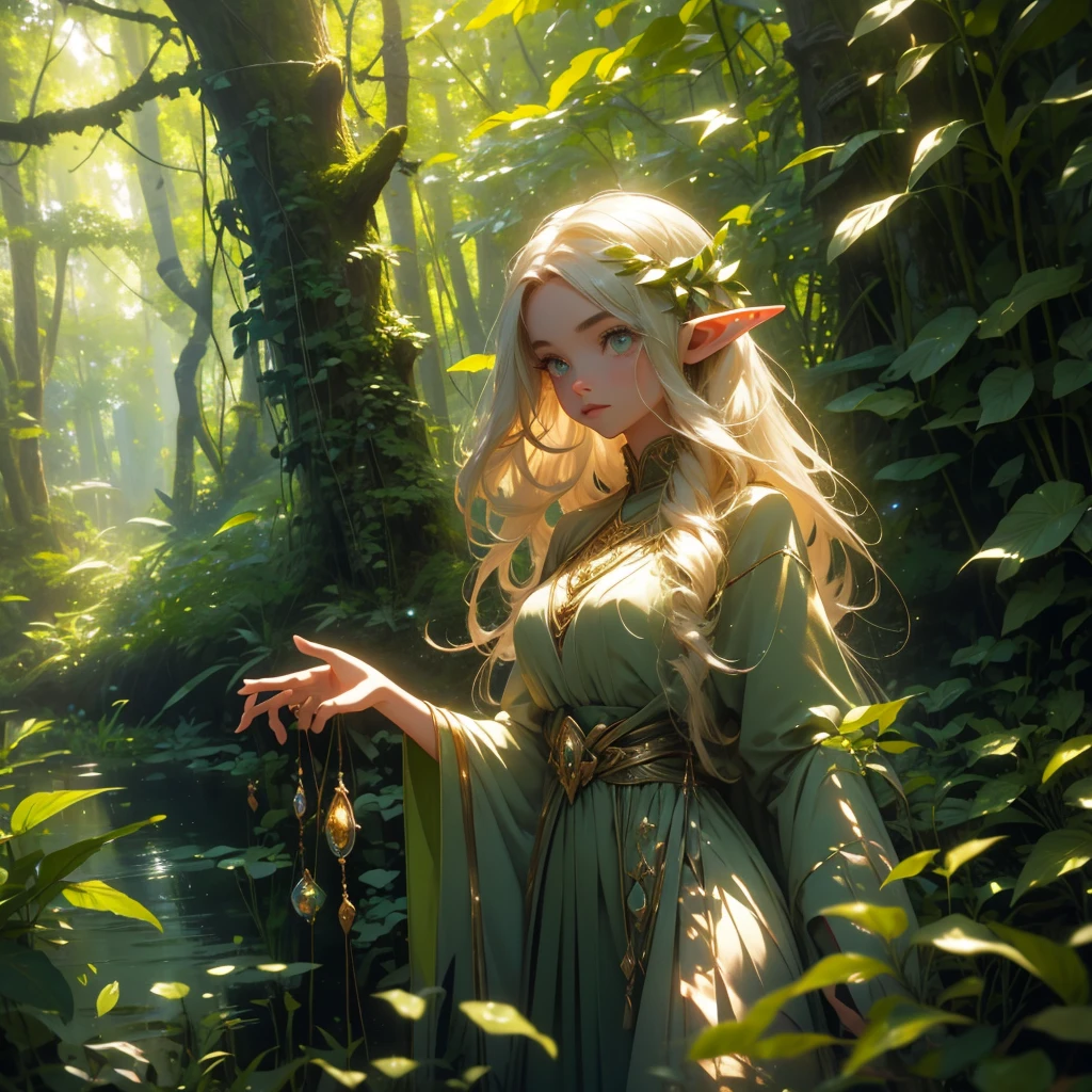 (forest elf:1.1),(female:1.1),colorful tangled hair,olive skin,cautiously stalking the viewer,peeking from around trees,peeking out of shrubs,wearing vines and leaves,little clothing,natural attire,exotic appearance,mystical allure,vivid and vibrant colors,whimsical and enchanting forest environment,soft sunlight filtering through the foliage,magical atmosphere,mysterious ambiance,ethereal presence,dreamlike setting,immersing in nature's embrace (best quality,4k,8k,highres,masterpiece:1.2),ultra-detailed,(realistic,photorealistic,photo-realistic:1.37),HDR,UHD,studio lighting,ultra-fine painting,sharp focus,physically-based rendering,professional,vivid colors,bokeh,impressionistic style,nature-inspired painting,fantasy artwork