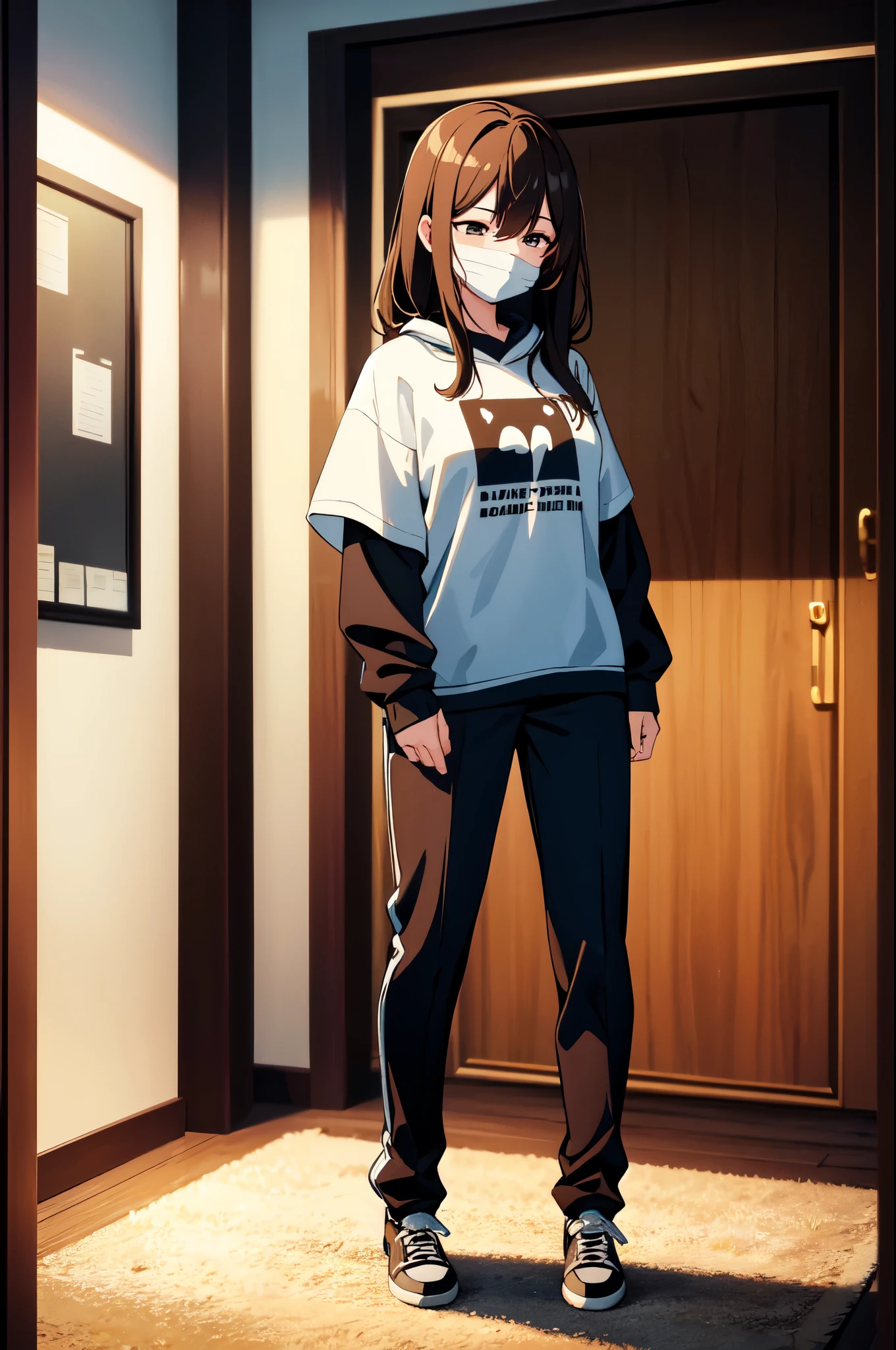 masterpiece, 32k, extremely detailed, finely detail, intricate details,
BREAK
(absurdres:1.1, highres:1.1, ultra detailed:1.1),
insanely detailed, absurdres,
(high resolution:1.1, ray tracing:1.1, refraction:1.1)
(1woman, solo:1.3),
ultra beautiful face, ultra beautiful,
BREAK
perfect symmetrical face, (half close eyes1.5, sleepy face2), black eyes
sweatshirt, brown hair, pant
BREAK
standing, (((full body))),
BREAK