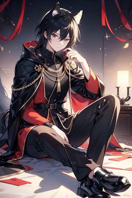 anime - style photo of one man with short white hair and amber eyes in formal clothing sitting on a throne, anime key visual of elegant, delicate androgynous prince, aristocratic appearance, girls frontline style, imperial royal elegant clothing, from girls frontline, beautiful androgynous prince, aristocratic clothing, fine details. girls frontline, royal elegant pose, anime cover, one anime handsome man, official art