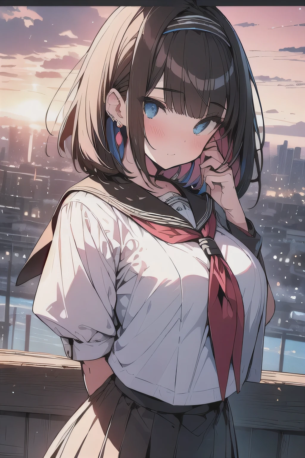 Anime girl with long hair and a white shirt and red tie - SeaArt AI