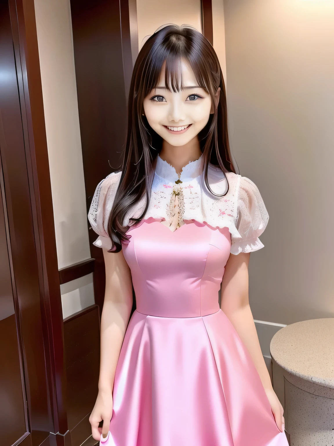 A arafe asian woman wearing a pink dress sitting on bed, Korean Girls, gorgeous young Korean women, Young and pretty girl, Asian Girl, beautiful young Korean women, beautiful south Korean women, beautiful Asian Girl, wearing a pink dress, wearing a pink dress, Korean women, a Cute young woman, A slightly cute smile, Cute young woman, Good young girl