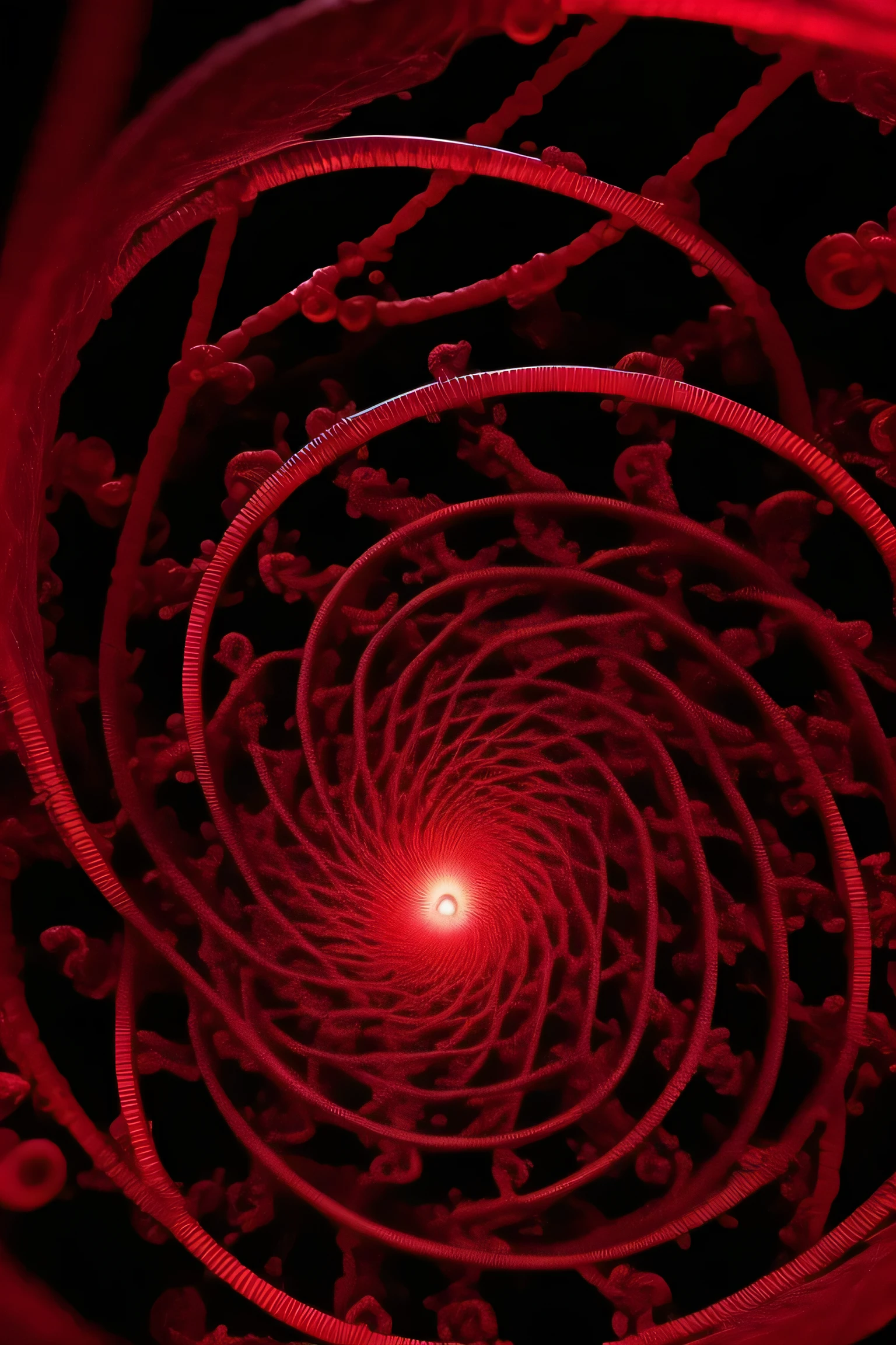 Make a phone wallpaper using the following in mind : DNA spiral,TOOL band, brain, nervous system , make the DNA spiral dark red and background black