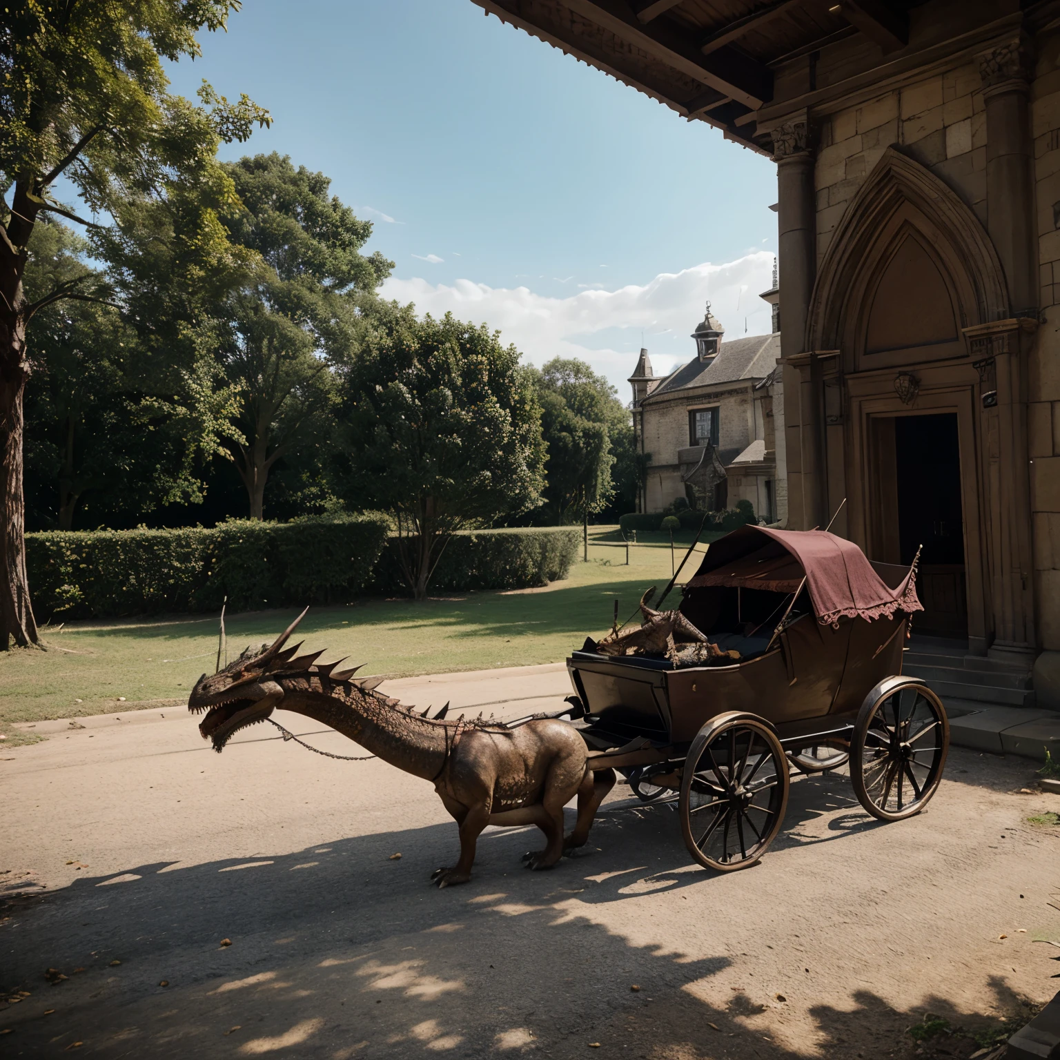 Raise a dead dragon to be carried by carriage as loot