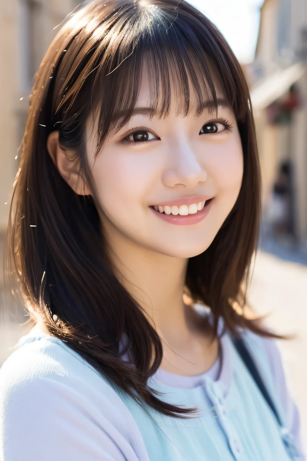 One girl, (Wearing casual pastel colored outfits:1.2), (Beautiful Japanese idol portrait photos),
(Taking commemorative photos in old French towns:1.3), 
(RAW Photos, highest quality), (Realistic, photo-Realistic:1.4), masterpiece, 8K Portrait,
Very delicate and beautiful, Very detailed, 2k wallpaper, wonderful, In detail, Very detailed CG unity 8k wallpaper, 
Very detailedな, High resolution, 
Soft Light, Beautiful detailed girl, Very detailed eyes and face, Beautifully detailed nose, Beautiful fine details,
Cinema Lighting, Perfect Anatomy, 
Slender body, Small breasts, Semi-long hair, Parted bangs, Bokeh, Dynamic Angle, A sparkling smile, happiness