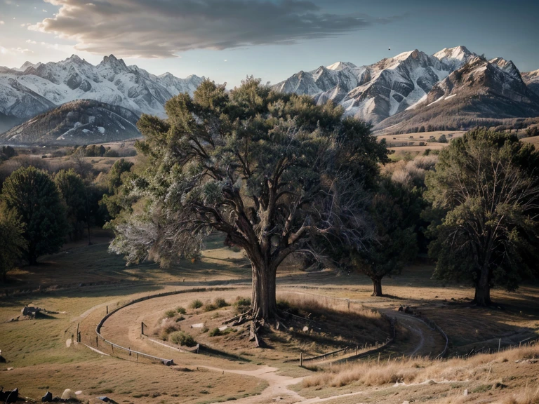  (a holy huge robust and burly oak):1.4, (long blue and red Sacred tree rags, Rags color hanging from that):1.2 (The blessings of the tree, tying to the sacred tree, Wishing Tree), (long tie= 90 cm):1.4
