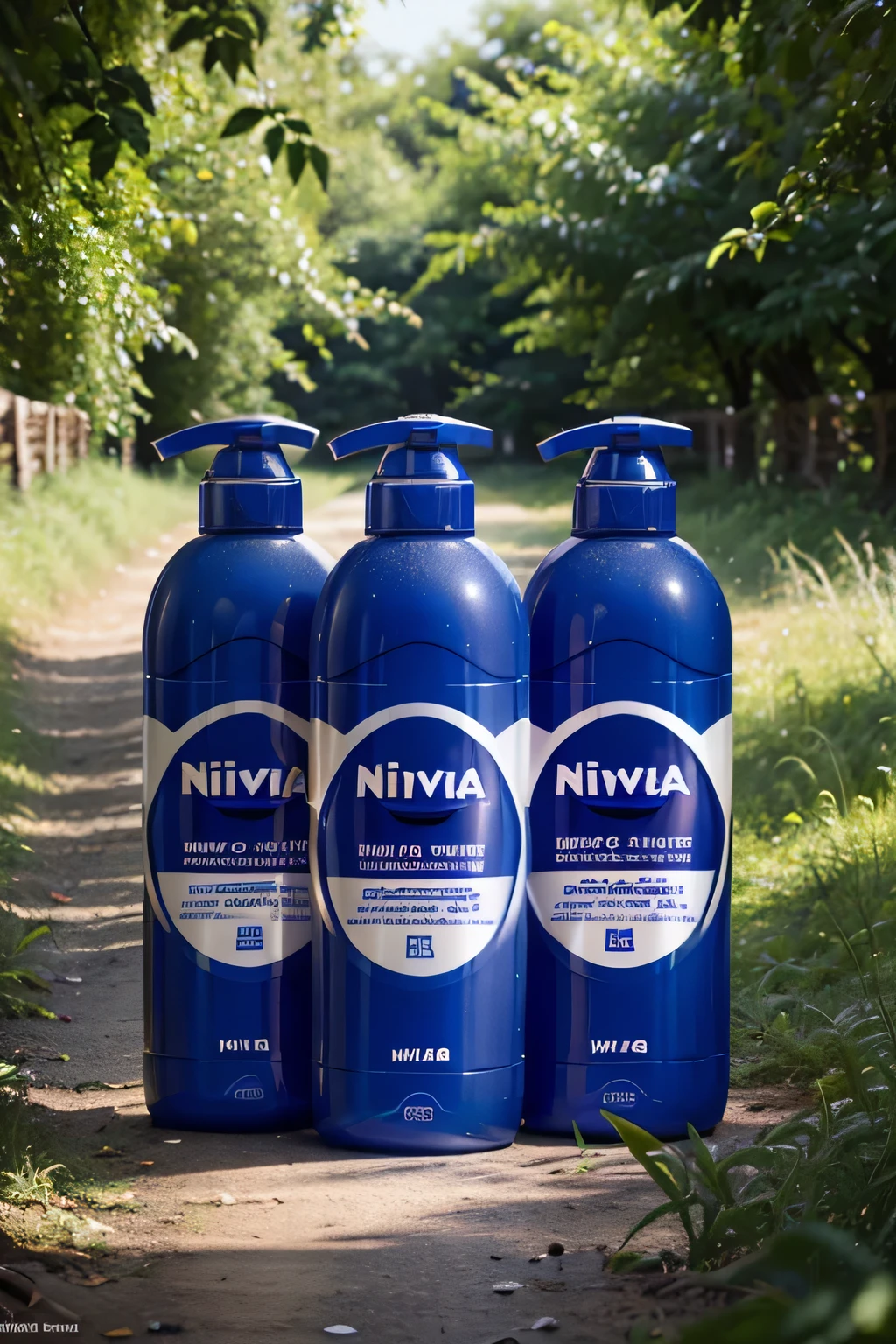 create three images in A4 format for the launch of Nivea Rebe shampoo, with sustainable packaging and the Nivea brand's signature in blue, with this product, it honors the Nivea brand and aims to reach people who think in an ecological and econfriendly way. The product aims to reach older age markets, mas apela ao rebelde anti sistema. the only thing covering the bottle-shaped product is a credit card hologram cover