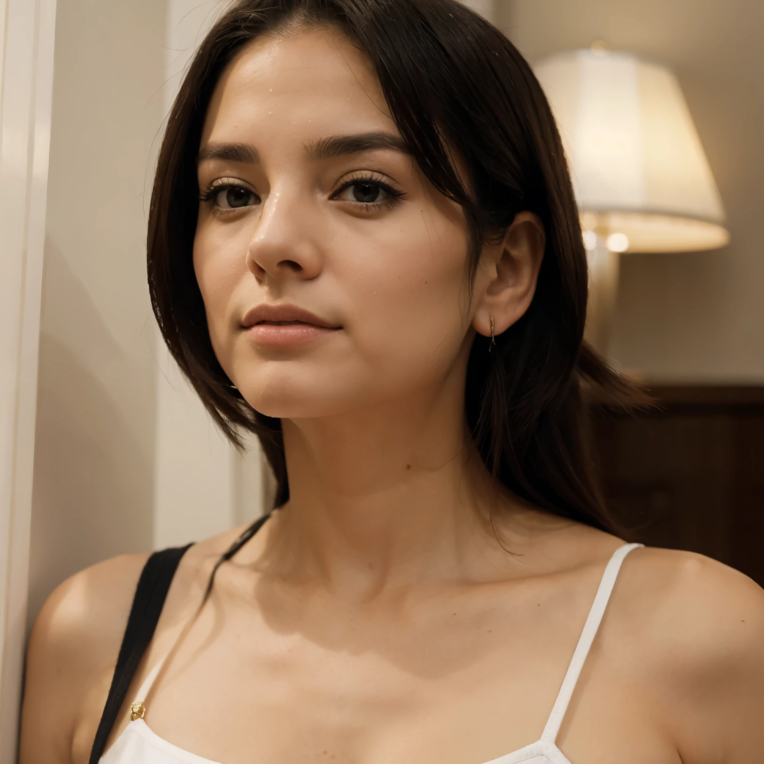 (Realista) don't show face, mulher de cabelo ondulado castanho escuro tirano foto dos seios