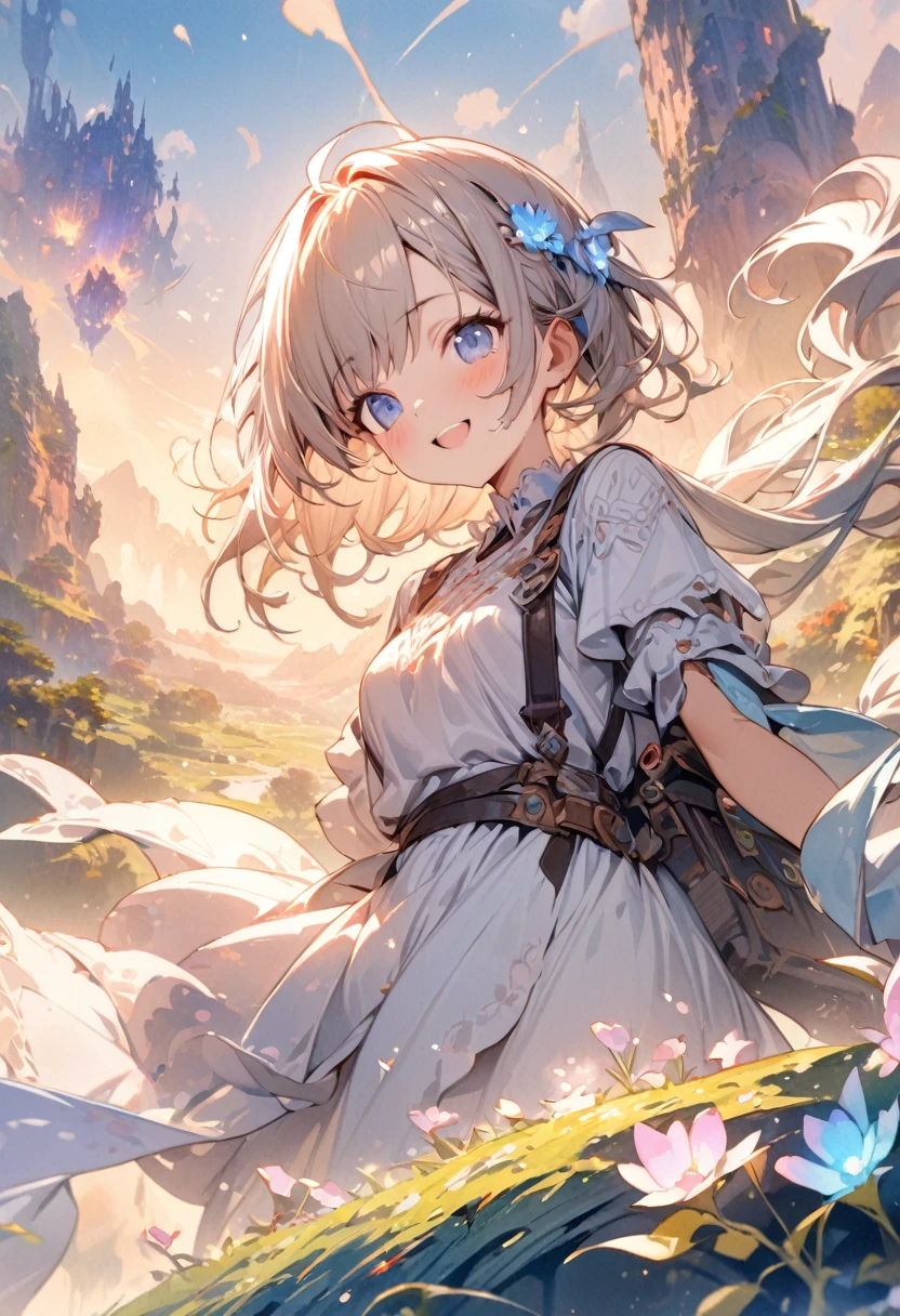 (masterpiece, best quality, highly detailed, absurdres:1.3), (3girl, cute, charming, detailed beautiful face:1.3), (fantastic illustration, beautiful detail, best quality, top quality, fain touch outline:1.3), watercolor, 3adventurers, smile, fantastic world, glowing flowers, background, landscape, fantasy, adventure, high quality, high resolution, delicate touch, cute illustration, beautiful detail, tangle, clear