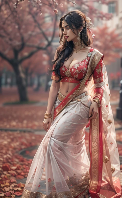 Indian look hot bhabhi transparent saree nude red big ass , Huge breasts, Showing cleavage，Perfect body，Her graceful figure, Slim waist，Curve symmetry, 8K photography