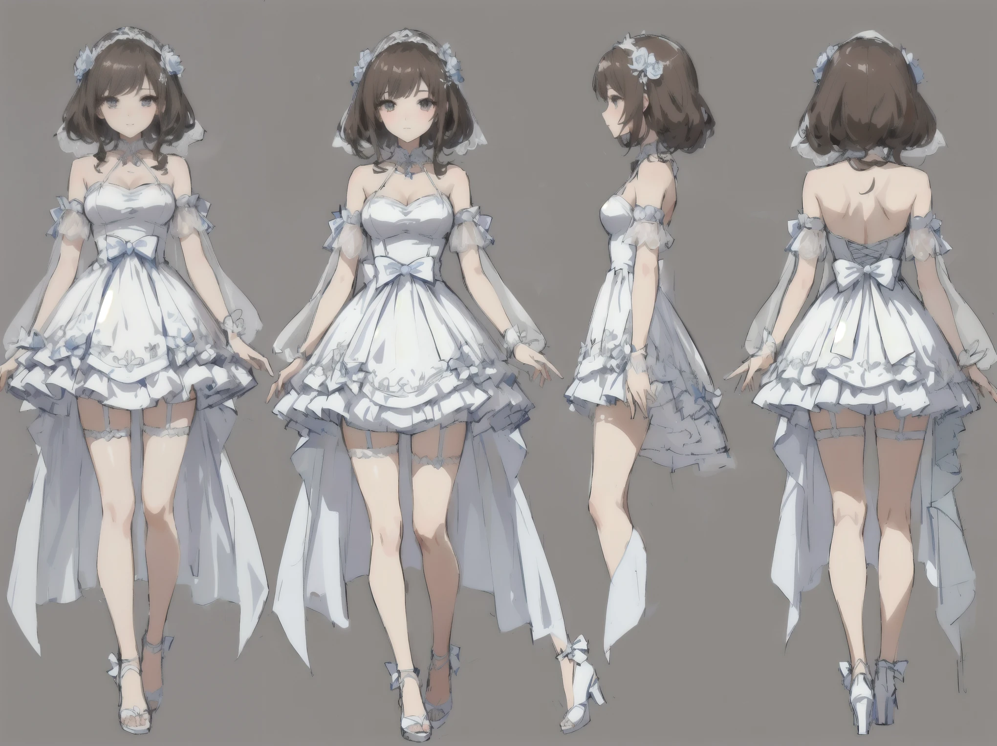 close-up of a woman in a short dress with a veil, cute anime waifu in a beautiful dress, Anime concept art, pretty Anime character design, Kushart Krenz Kay Art for women, anime full body illustration,  in a dress, detailed full body concept art, beautiful full body concept art, Anime character design, detailed drawing of an anime character, гладкое аниме cg art