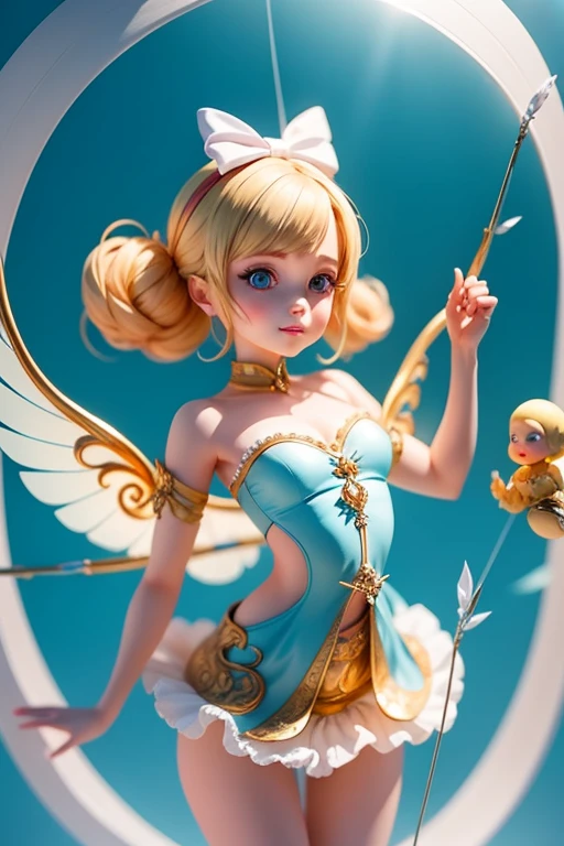 "Imagine a magical scene: Blonde Elegant Pixie, Bright blue eyes and a mysterious aura. She was wearing a delicate baby doll dress，The skirt flows freely on her body, Capturing the essence of femininity and fantasy. On your back, Beautiful transparent wings spread out, Reflecting sunlight，Become an ethereal work of art. Holding a bow and arrow, She is fragile，It is also strength, Elegant and clever. This magical sight transports us to a magical realm where beauty and adventure blend together, The spirits are the essence of nature in its most charming form."