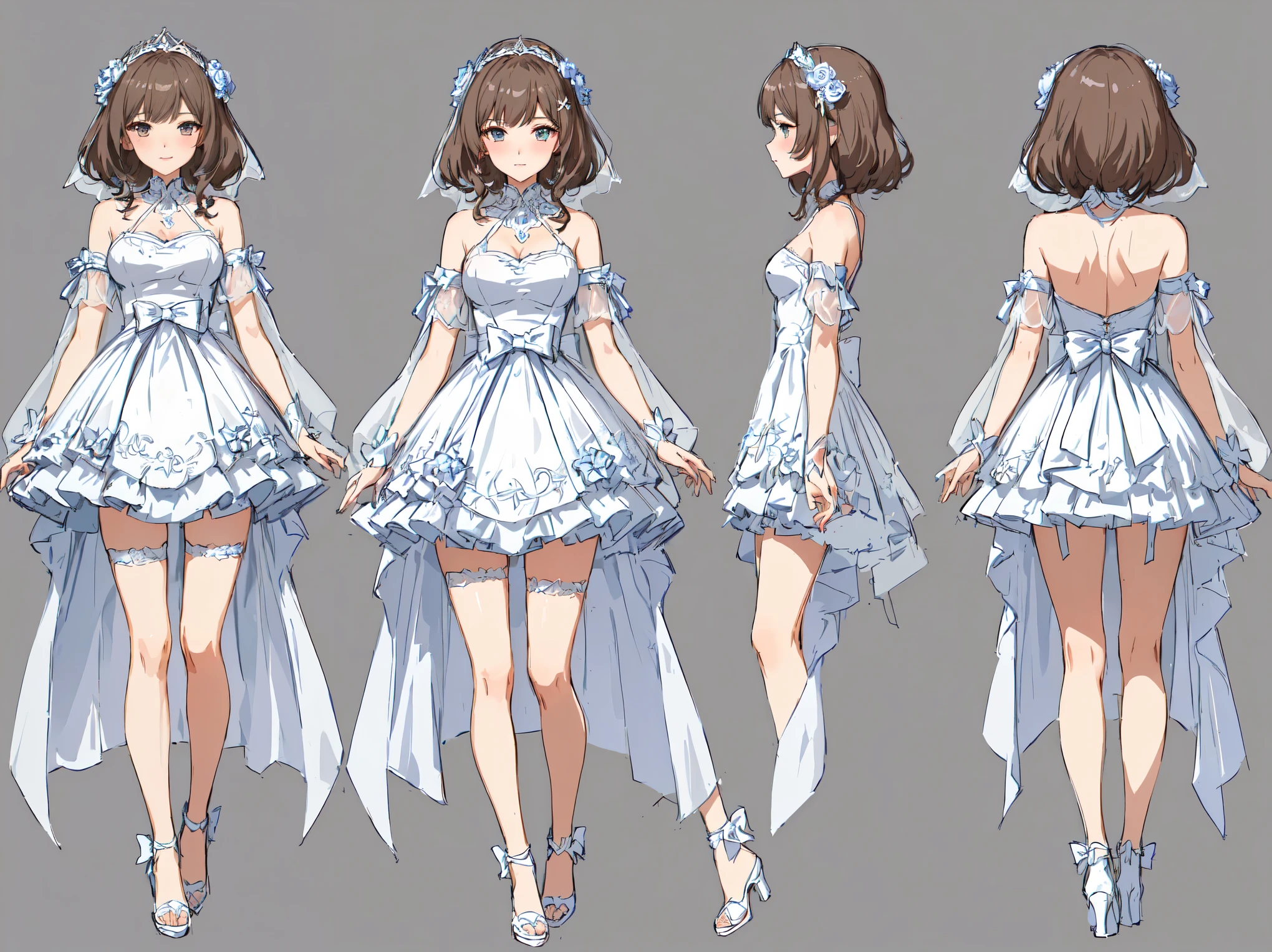 close-up of a woman in a short dress with a veil, cute anime waifu in a beautiful dress, Anime concept art, pretty Anime character design, Kushart Krenz Kay Art for women, anime full body illustration, in a dress, detailed full body concept art, beautiful full body concept art, Anime character design, detailed drawing of an anime character, гладкое аниме cg art