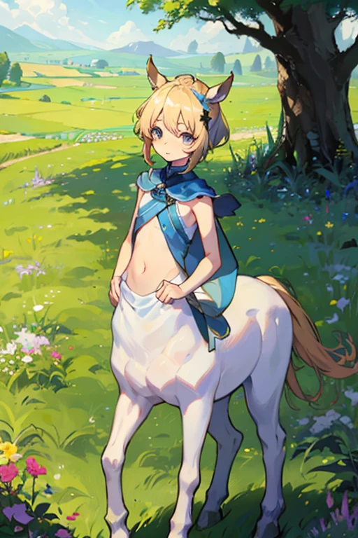 Male Centaur、8-year-old、stomach、Delicate face、Face is the main、grassland
