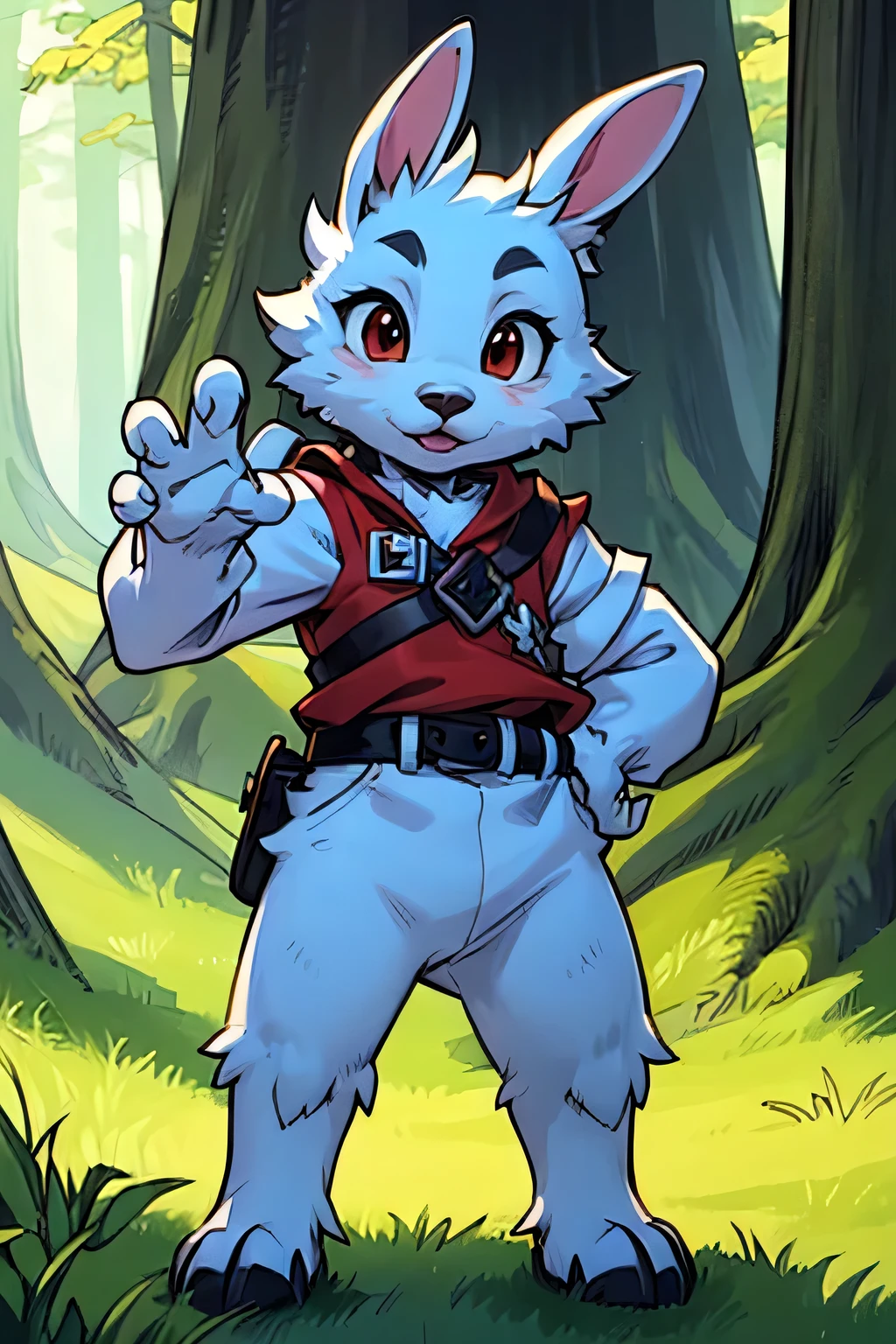 fantasy art , 8K, HD, Creature magic,white,red eyes,cute,pretty,male children ??? rabbit,standing,anthro,white furry,looking in the camera,fluffy hands,masterpiece,perfect art,
