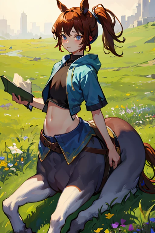 Male Centaur、8--old、mach、Delicate face、Face is the main、Upper Body Center、grassland、Ultra HD、Masterpiece