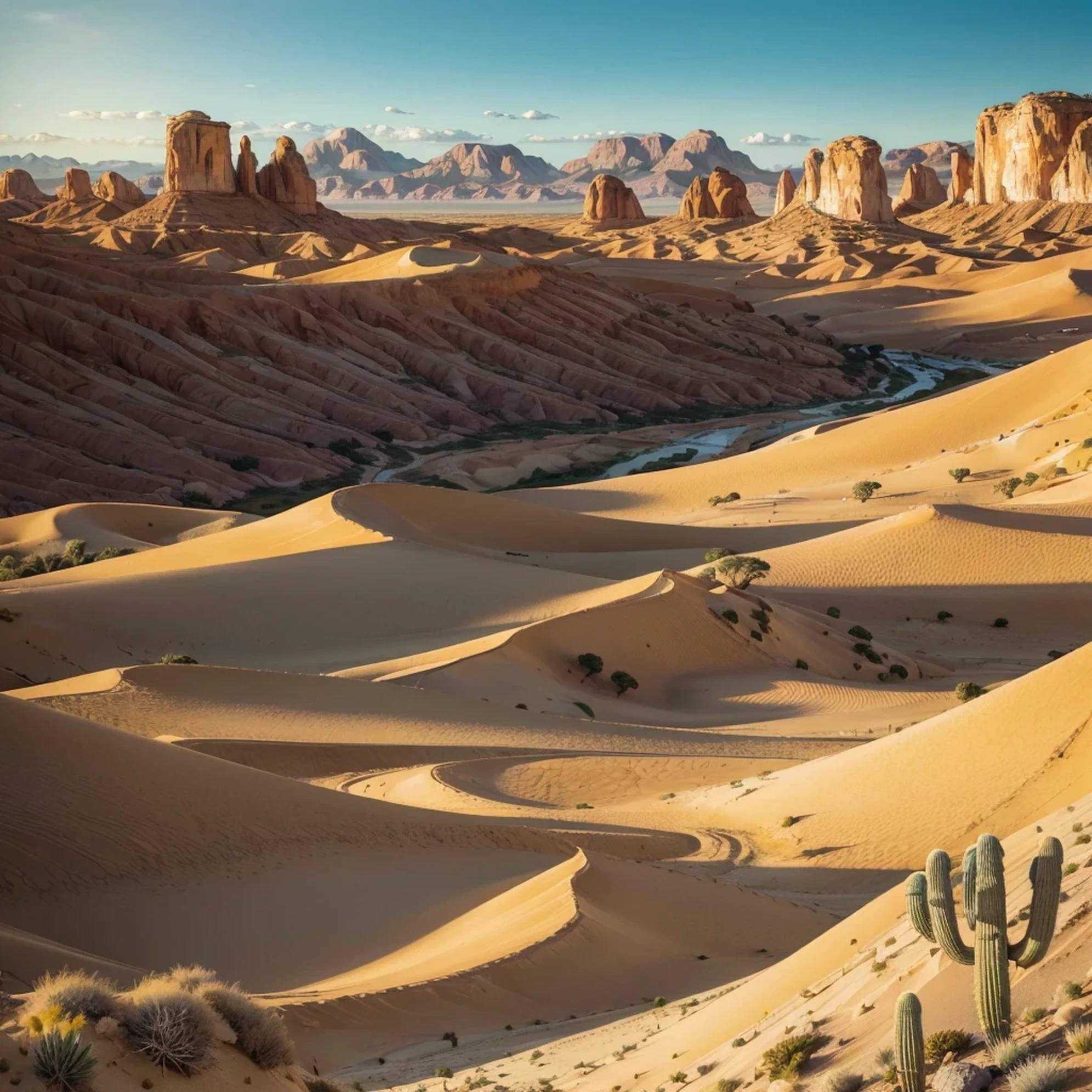 (best quality,4k,8k,highres,masterpiece:1.2),ultra-detailed,realistic,photorealistic:1.37,painting,detailed desert landscape,sand dunes,majestic mountains,cactus,rock formations,palm trees,sunset glow,vivid colors,soft sunlight,subtle shadows,serene atmosphere,peaceful silence,distant oasis,mesmerizing beauty,tranquil scenery,harmony of nature,exquisite details,layered textures,unforgettable vista,masterful brushstrokes,awe-inspiring view,golden hues,endless horizon,immersive experience