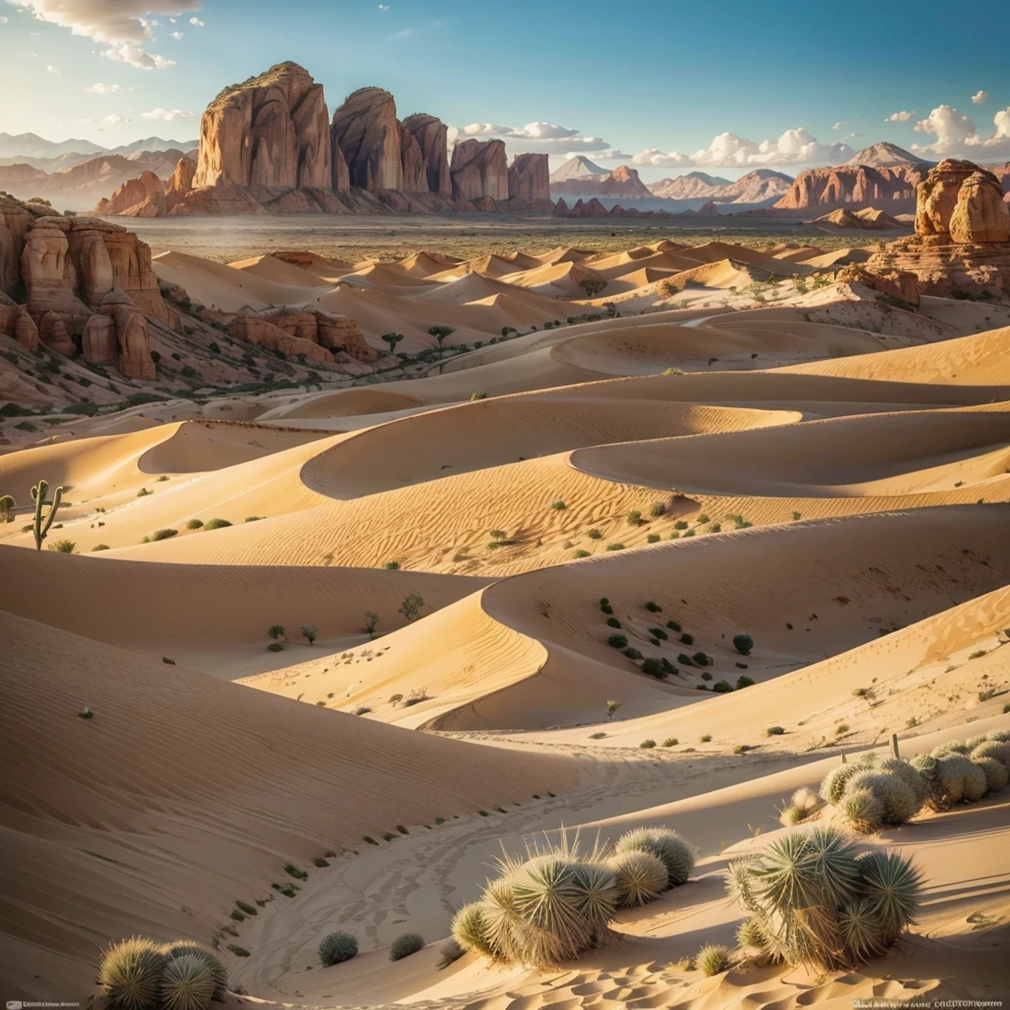 (best quality,4k,8k,highres,masterpiece:1.2),ultra-detailed,realistic,photorealistic:1.37,painting,detailed desert landscape,sand dunes,majestic mountains,cactus,rock formations,palm trees,sunset glow,vivid colors,soft sunlight,subtle shadows,serene atmosphere,peaceful silence,distant oasis,mesmerizing beauty,tranquil scenery,harmony of nature,exquisite details,layered textures,unforgettable vista,masterful brushstrokes,awe-inspiring view,golden hues,endless horizon,immersive experience