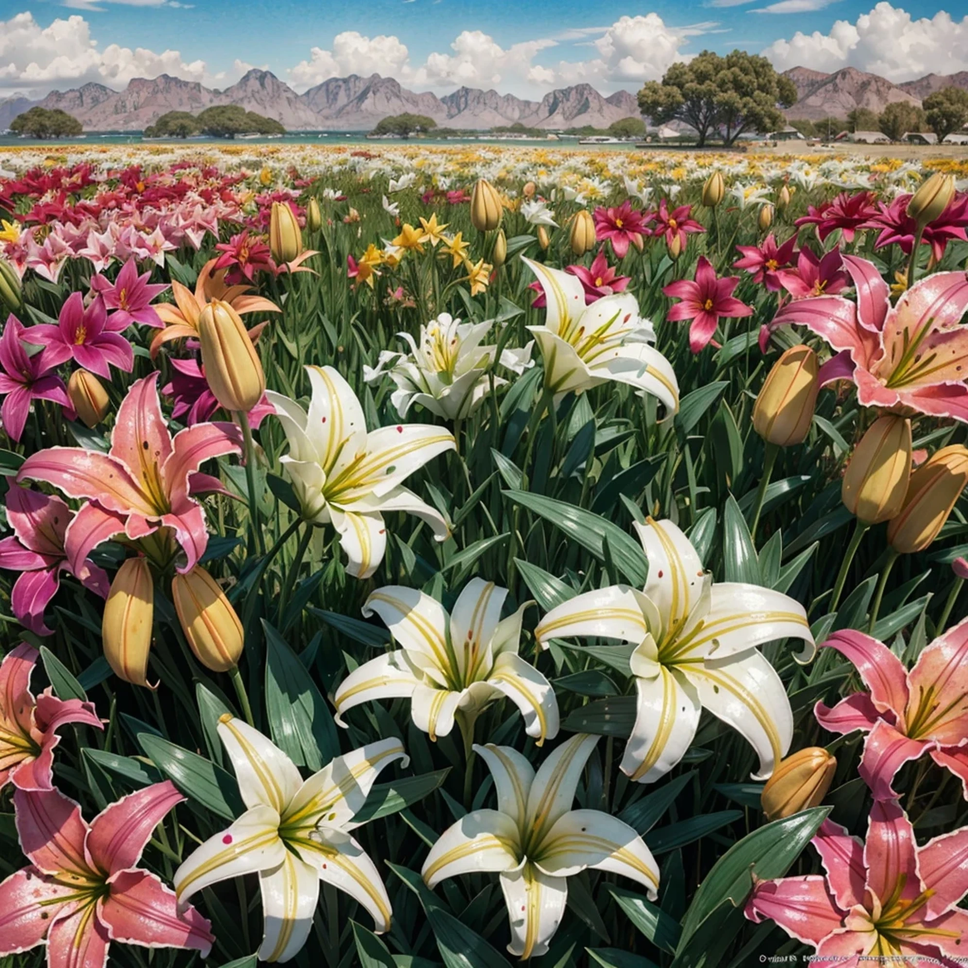 wtrcolor style, digital art of (lilies), official art, blown by the wind, masterpiece, beautiful, ((watercolor)), paint splatter, intricate details. Great detail, [dripping:0.5], trending on Artstation, Rachel Walker
