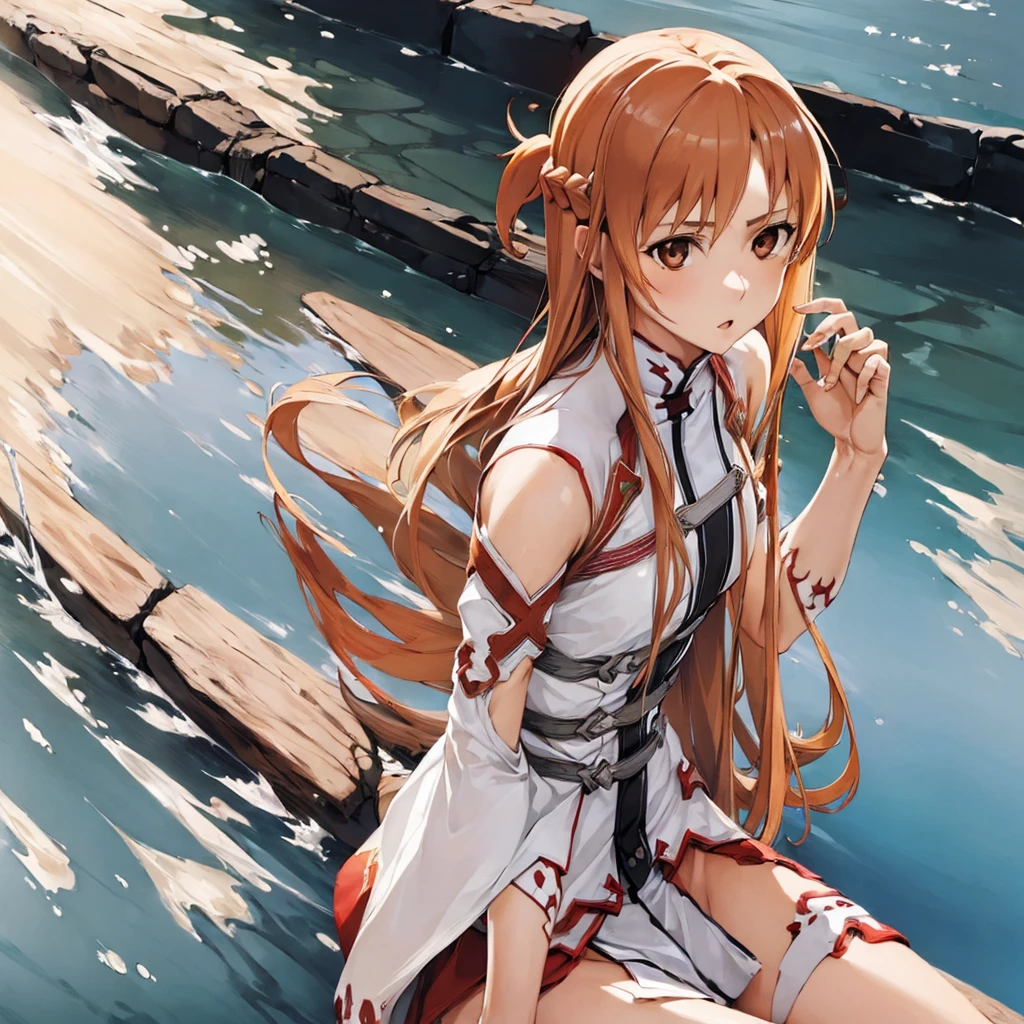 ((female１people))、((highest quality)), ((masterpiece)), (detailed), Perfect Face、Yuuki Asuna、Brown Hair、Upper body naked、The lower body is a fish、people魚になる