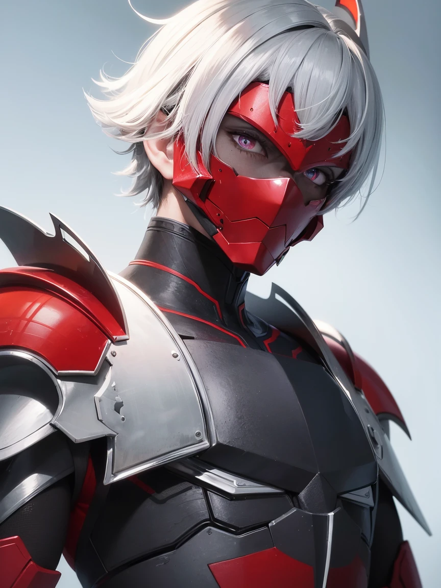 1 men, silver hair, green pupils, small scar on face, headgear, red and black armor, look viewers, masterpiece, ultra high res, 8k, v1.0, absurdres, high details, scenary, anime 2.5D style