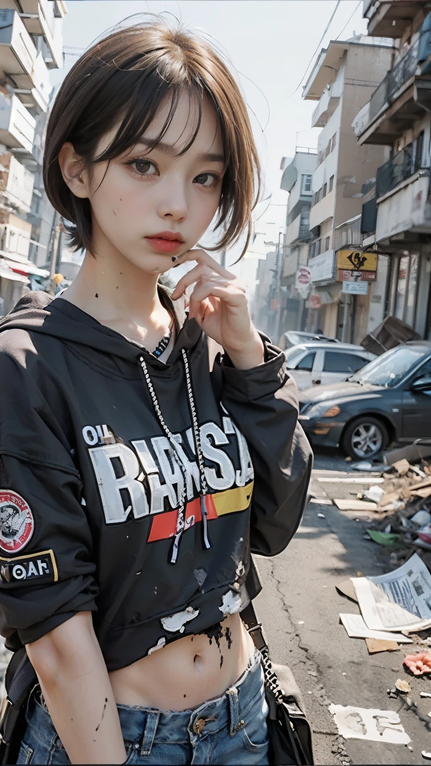 aespakarina,Bobcut,Begging in the neon city,(((Homeless))),Bad complexion,Dirty,Full of trash,Korean,Adult female,Pitch black,Tattered clothes,(((Garbage dump))),((( in a destroyed city,Oil,Mud stains,shit,dirty))),(((Frowning,カメラをGlaring))),((((Rubble pile))),Very fine eye, (((He's wearing a tattered and dirty black hoodie.,He's wearing ripped black pants))),(((Tragic))),((photograph)),(((Fabric Shading))), (((highest quality))), (((masterpiece))) strong girl, ((((Realistic)))),,Black Hair, chic hairstyle, ((With bangs,ストレートミディアムBobcut, nice hair)), Light makeup,Red eyes, (((I'm not wearing lipstick))), (nice, strong), (((Late Night))), Centered Images, Looking at the camera, Elegant colors,Realistic Skin,Realistic texture,8k,whole body,Pale skin,Red iris,Expressionless,Glaring,Perfect Face,(((Big eyes))),Holding a blank board