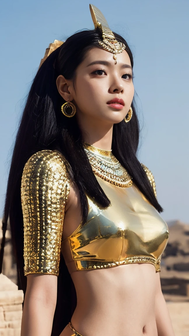 Egyptian Pharaoh、See-through、It&#39;s digging in、On all fours、I&#39;m not wearing anything underneath、Full Body Shot、20th Ayaka、NiziU AYAKA、 ４Ｋ、１People Women、slender、 Loose, wavy styling 、Fascinating and attractive、Including the texture of the face and skin.，Detailed eyes