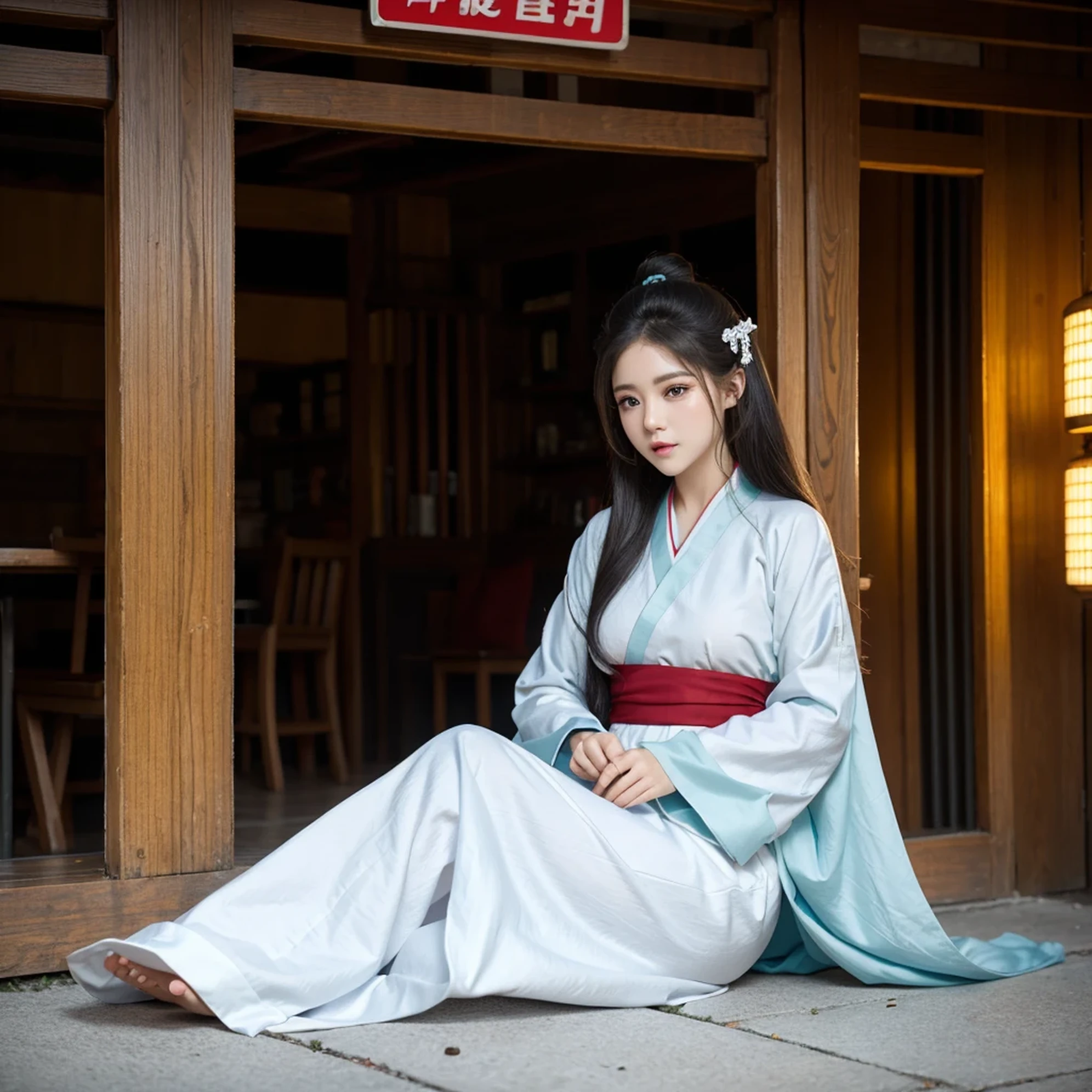 best quality, masterpiece, cinematic lighting, intricate, simple background, detailed face, full body, (outline:1.2), (popart:1.3), lineart, , , 1girl, sitting, hanfu, skistyle,, ,  