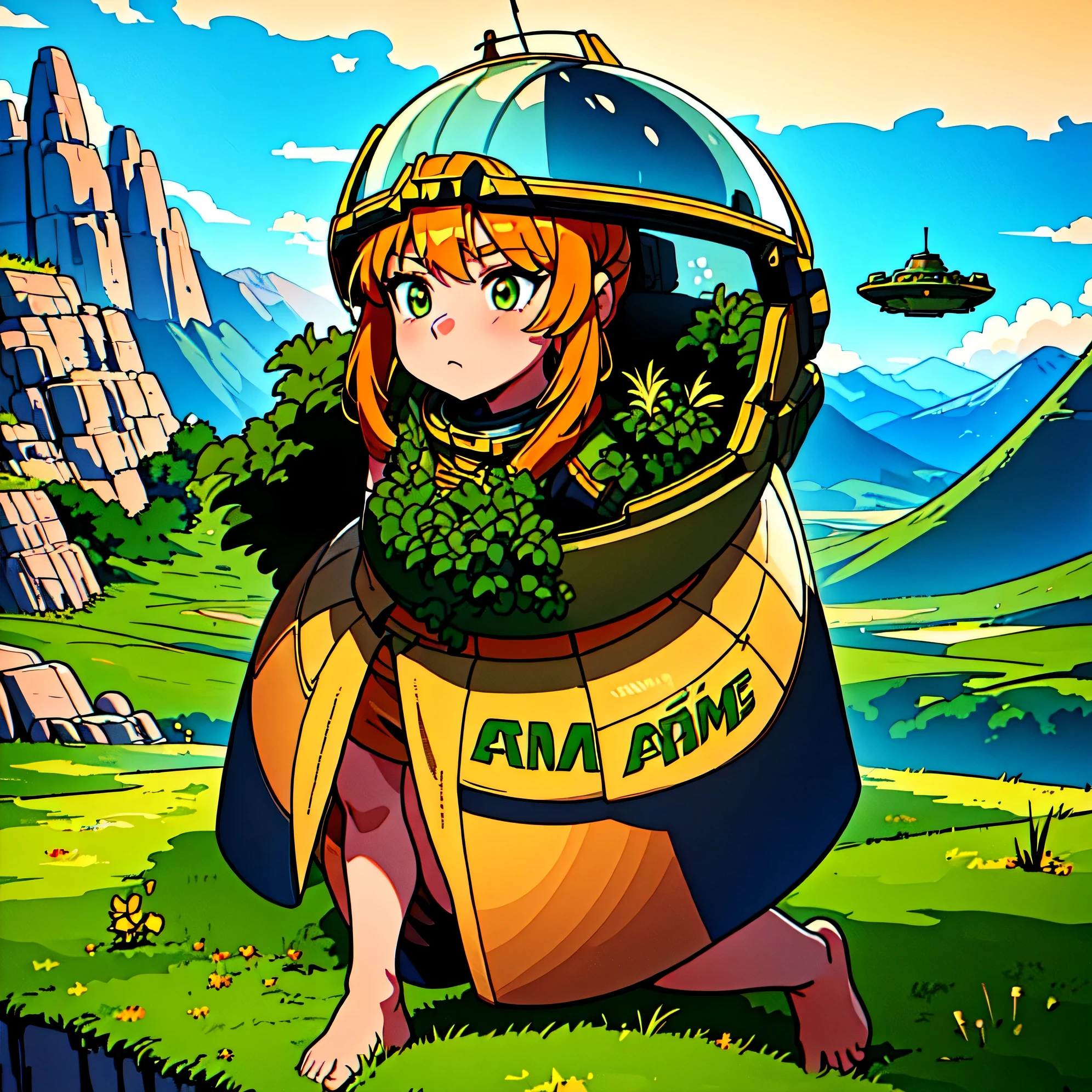 award winning (full body:0.8) (portrait photo:1.3) of a young female (sci-fi astronaut:1.3) with a (army tank:1.4), (Stargate:1.4), looking out over a verdant alien planet, (mountains:1.2) (tall grass:1.4), rocks, fluffy clouds in the sky, trending on artstation, highly detailed, fine detail, intricate, (lens flare:0.6), (backlighting:0.8), (bloom:0.8), shallow depth of field