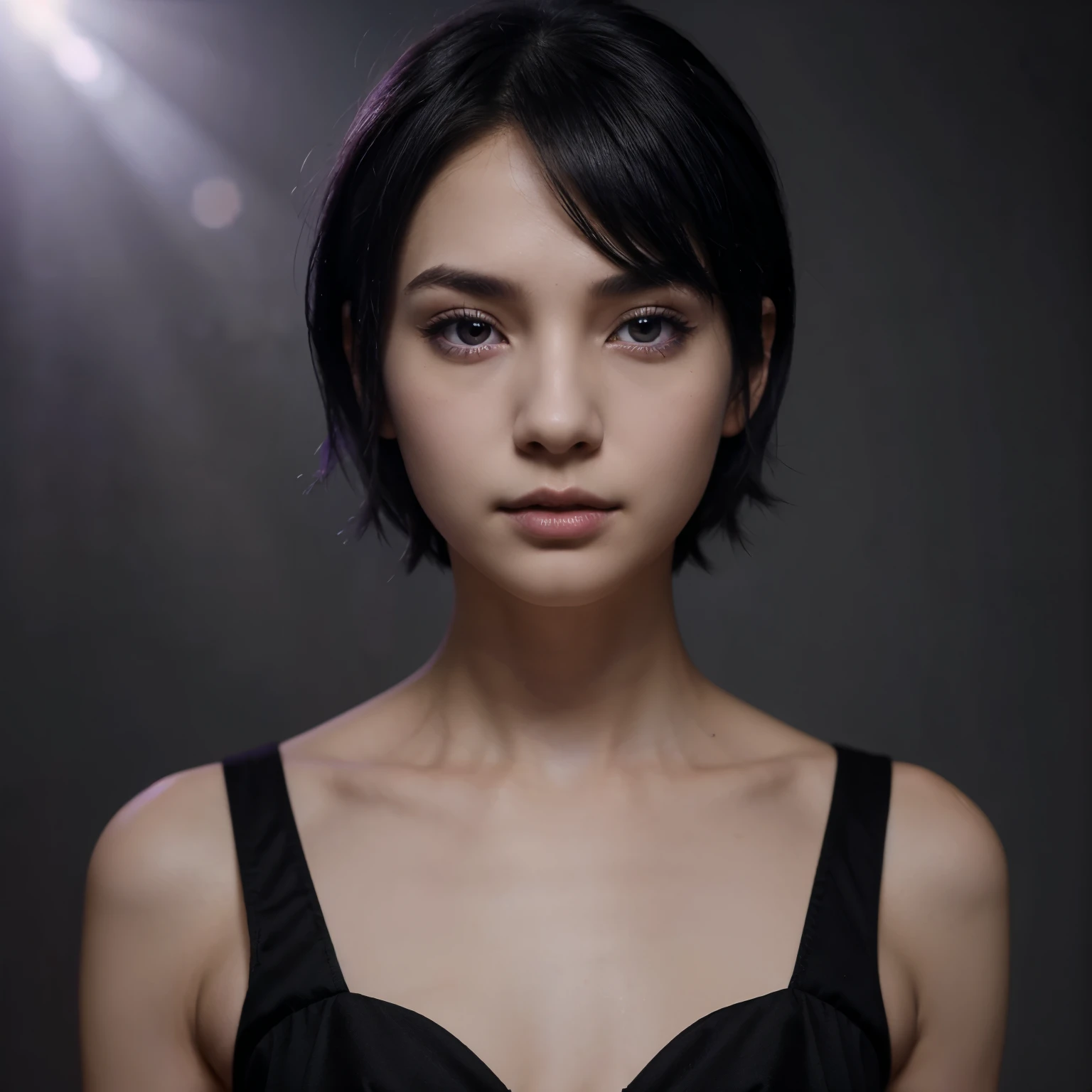 Wizard、juvenile、Fleeting atmosphere、Fair skin、Beauty、Black Hair、short hair、Purple Eyes、Slender
