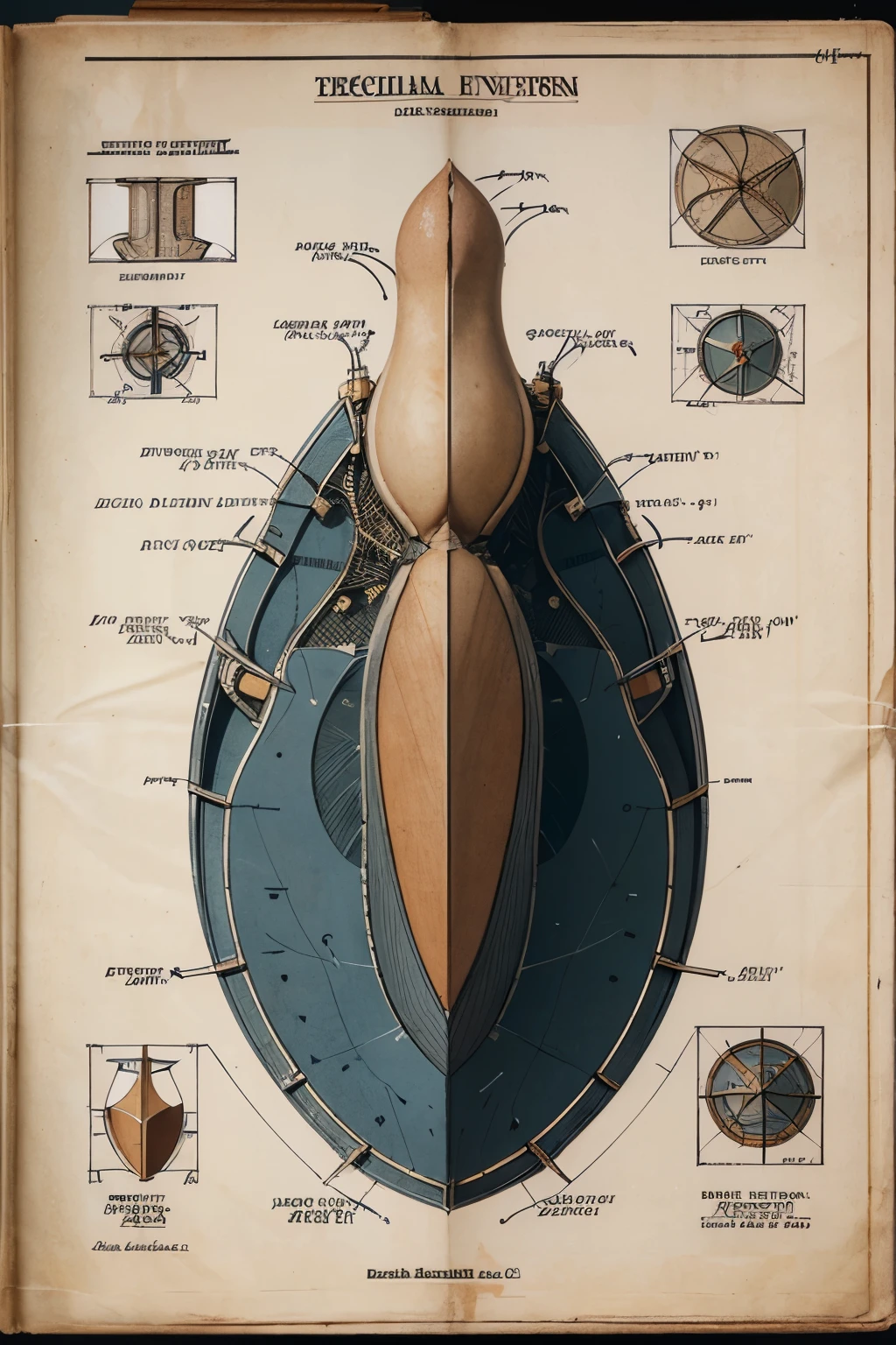 Highly detailed technical drawing of a dick The illustrations should include a side view, cross-sections, and exploded views to show both the exterior and interior components and organs. Labeled parts with annotations specifying materials, dimensions, and other engineering and anatomic specifications. Style vintage engineering blueprint, and educational intent