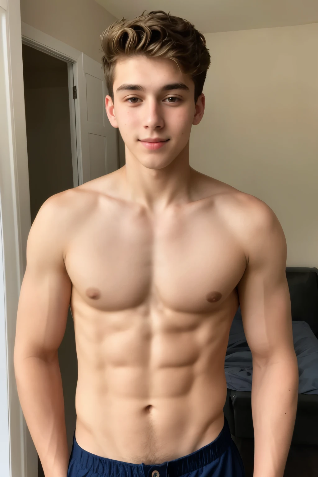 a handsome and attractive 17 year old boy with no shirt