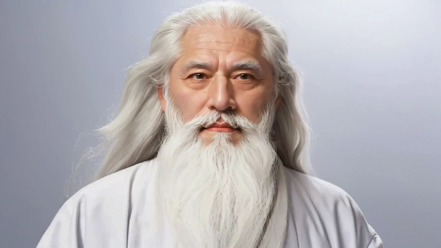 arafed man with long white beard and white robe posing for a picture, long white hair and white beard, white hair and white beard, long white beard, neat white beard and hair, inspired by Wu Daozi, taoist master, long white hair and beard, very long white beard and hair, white beard, old jedi master, with long white hair