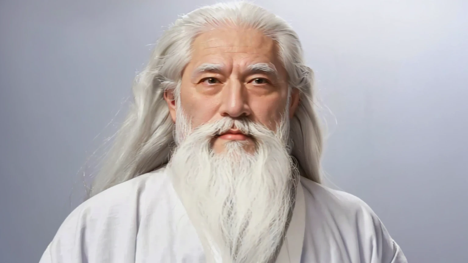 arafed man with long white beard and white robe posing for a picture, long white hair and white beard, white hair and white beard, long white beard, neat white beard and hair, inspired by Wu Daozi, taoist master, long white hair and beard, very long white beard and hair, white beard, old jedi master, with long white hair