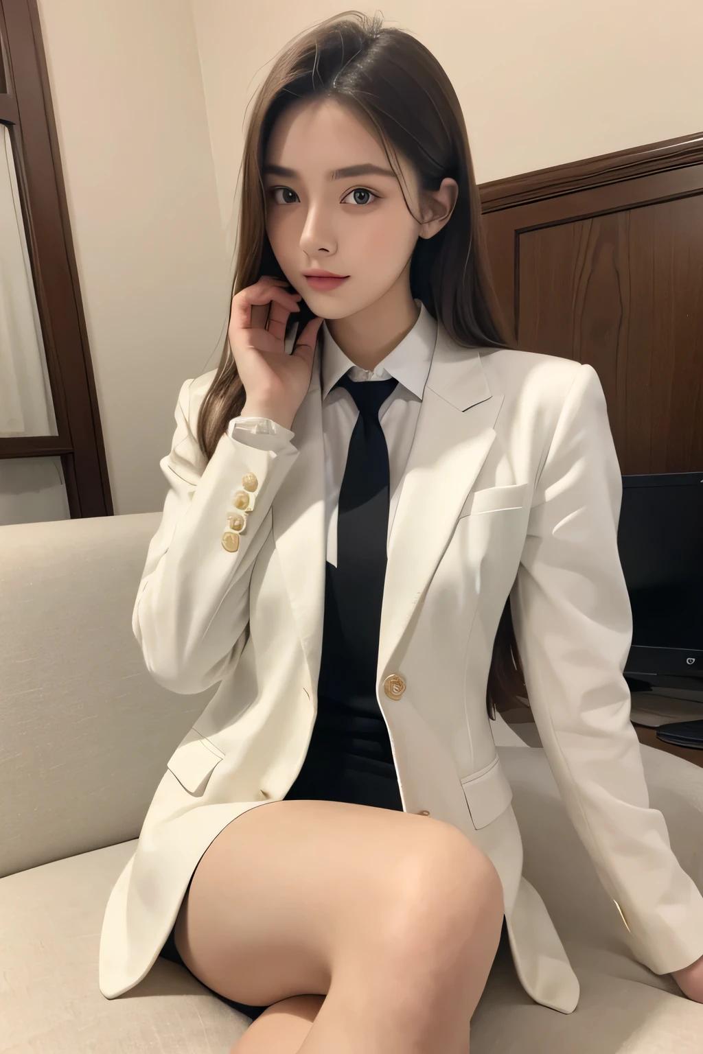 masterpiece, photo of beautiful European woman 20 years old in business clothes, model face
