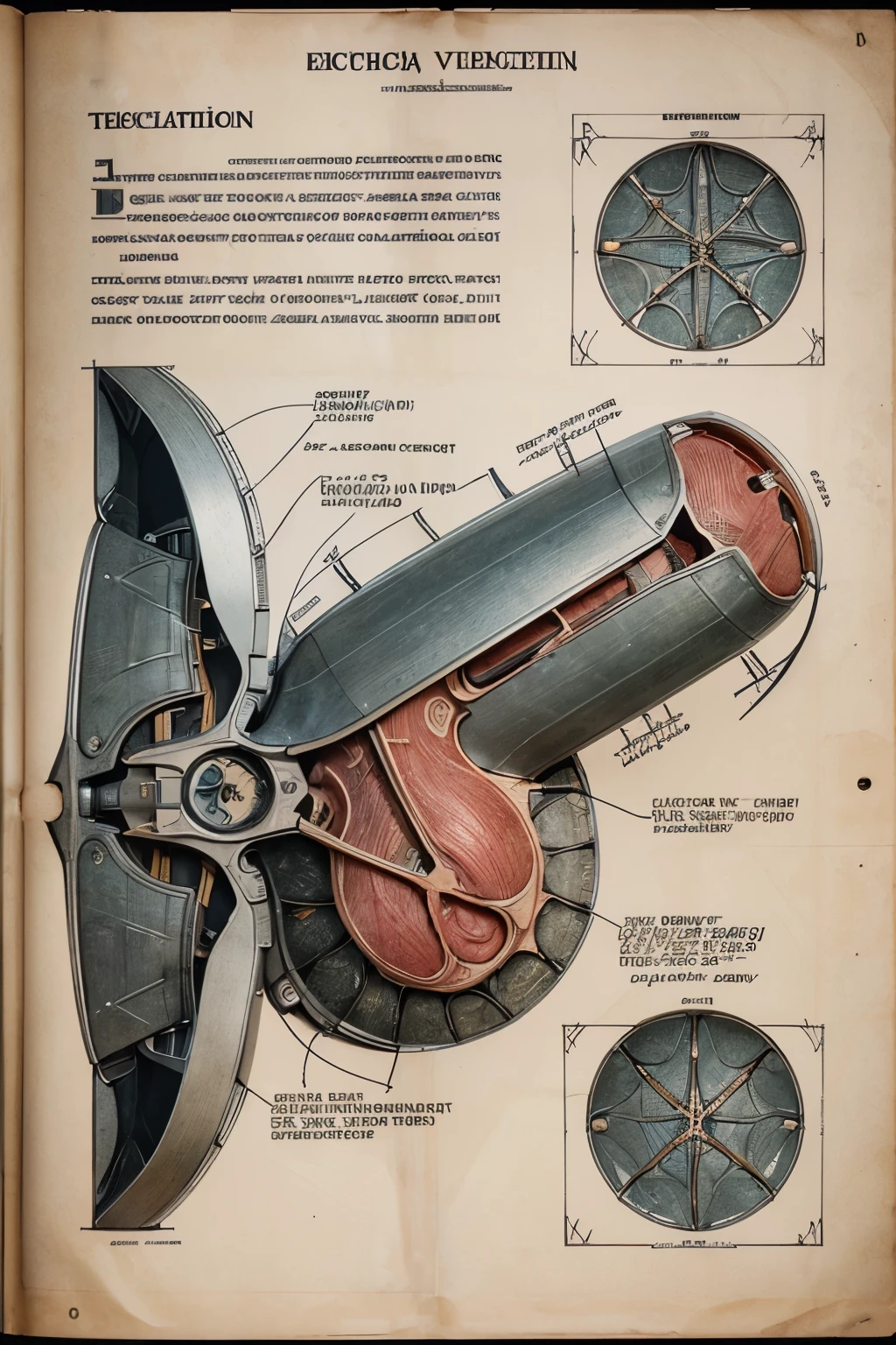 Highly detailed technical drawing of a pussy The illustrations should include a side view, cross-sections, and exploded views to show both the exterior and interior organs. Labeled parts with annotations specifying materials, dimensions, and other anatomic specifications. Style vintage engineering blueprint, and educational intent