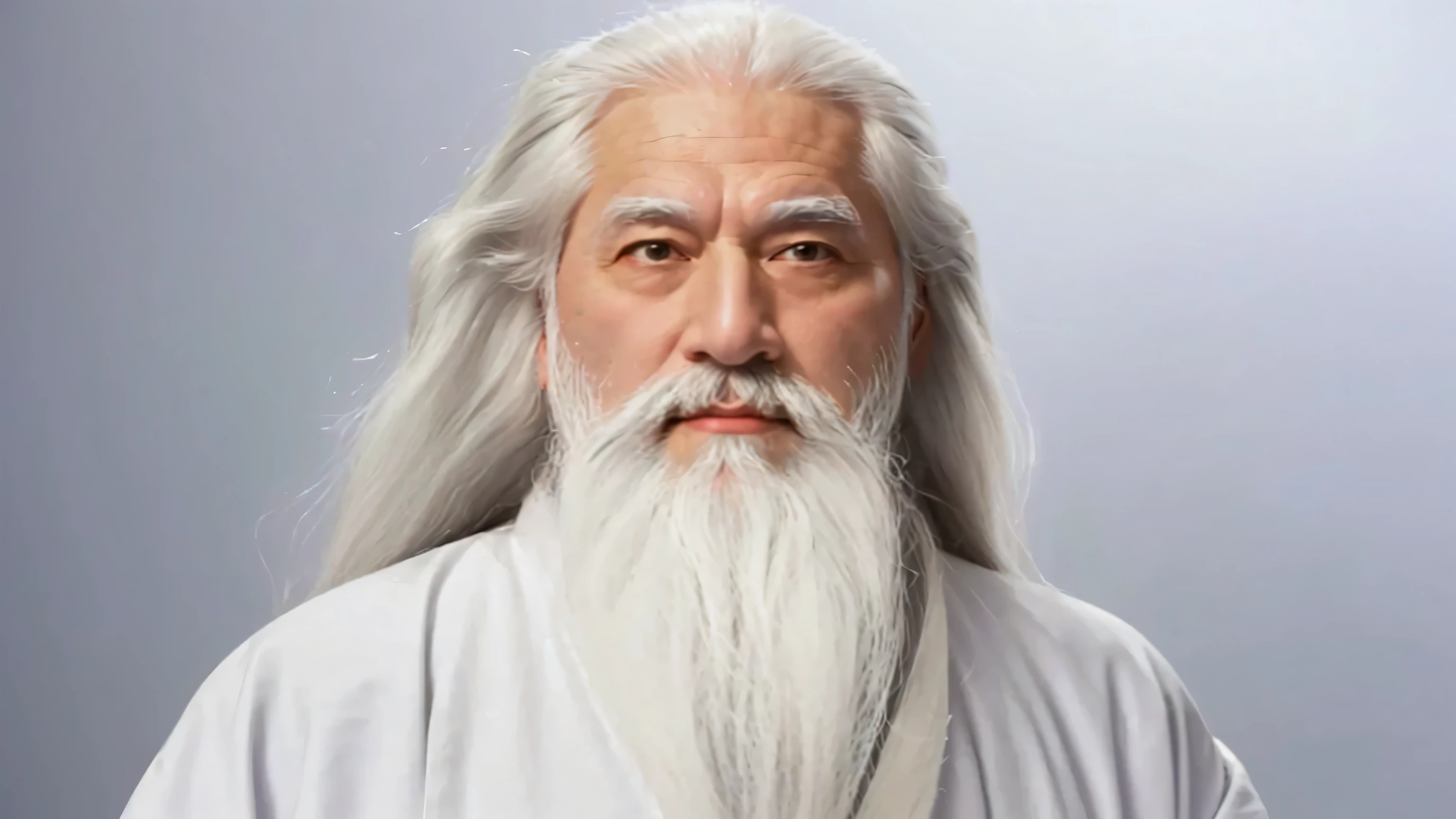 arafed man with long white beard and white robe posing for a picture, long white hair and white beard, white hair and white beard, long white beard, neat white beard and hair, inspired by Wu Daozi, taoist master, long white hair and beard, very long white beard and hair, white beard, old jedi master, with long white hair