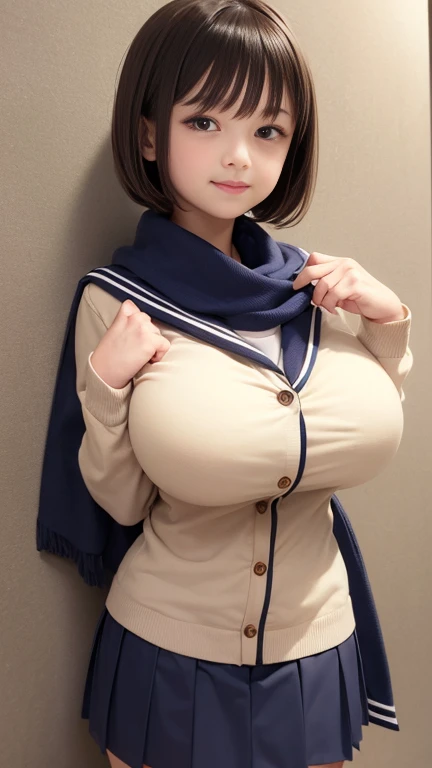 (masterpiece, best quality:1.2, perfect hands, parfect fingers, parfect face, high resolution, high detail, 16k), 1 girl, solo, cute, (((, teen, dish, ars old, bddle school st))), japane shot, hotelroom, black serafuku, half sleeve, sailor scarf, pleat skirt, gigantic breast, puffy areola,