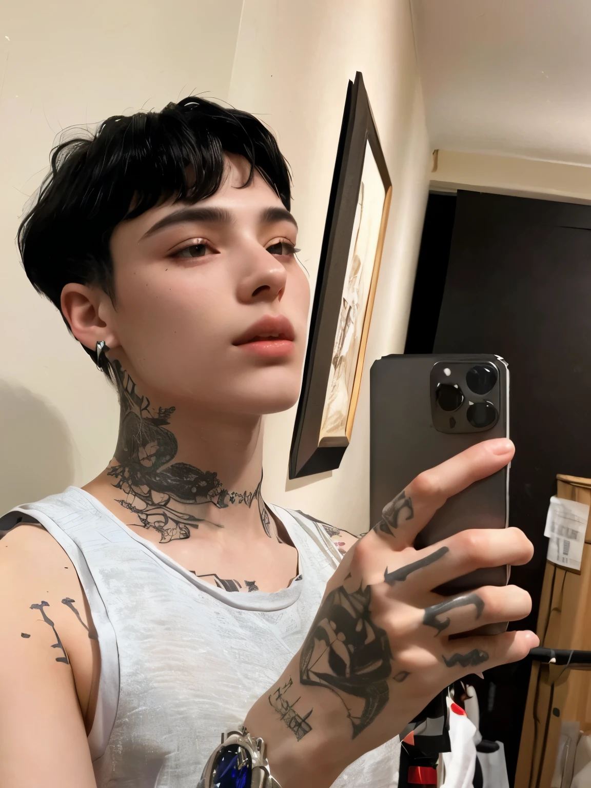 hay un hombre con corbata y traje, androgynous person, taken in the early 2020s, headshot foto de perfilture, contraction transmitter / jugador ludwig, androgynous face, con pelo negro, androgynous man, Foto de perfil, foto de perfil, delicate androgynous prince, around 19 years, con su largo cabello negro