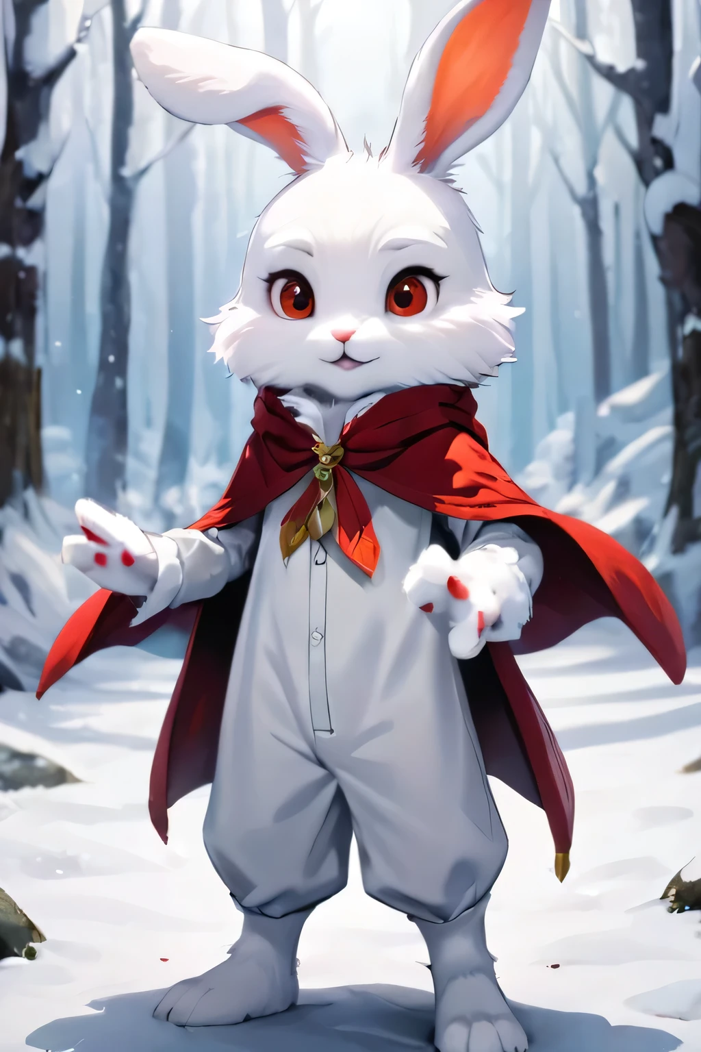 fantasy art , 8K, HD, Creature magic,white,red eyes,cute,pretty,male children kid rabbit,standing,anthro,white furry,looking in the camera,fluffy hands,masterpiece,perfect art,