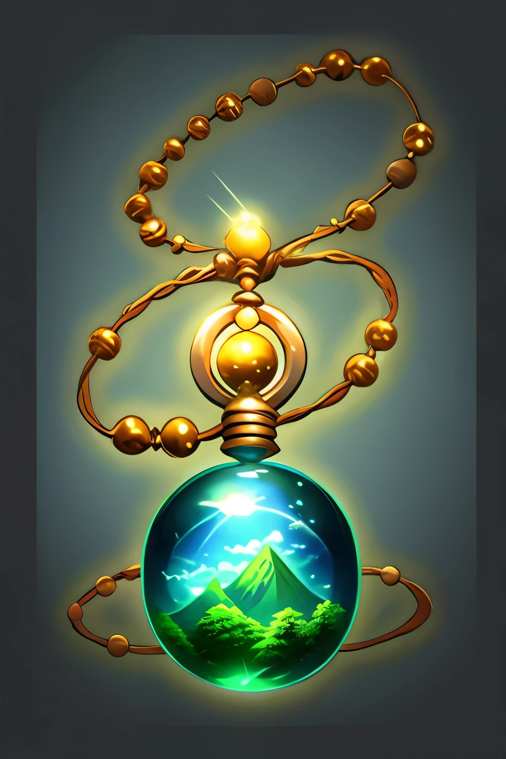 Orb, Mountain forest Design,essence of the deep forest,item by its self, Genshin impact inspired accessory, simple background